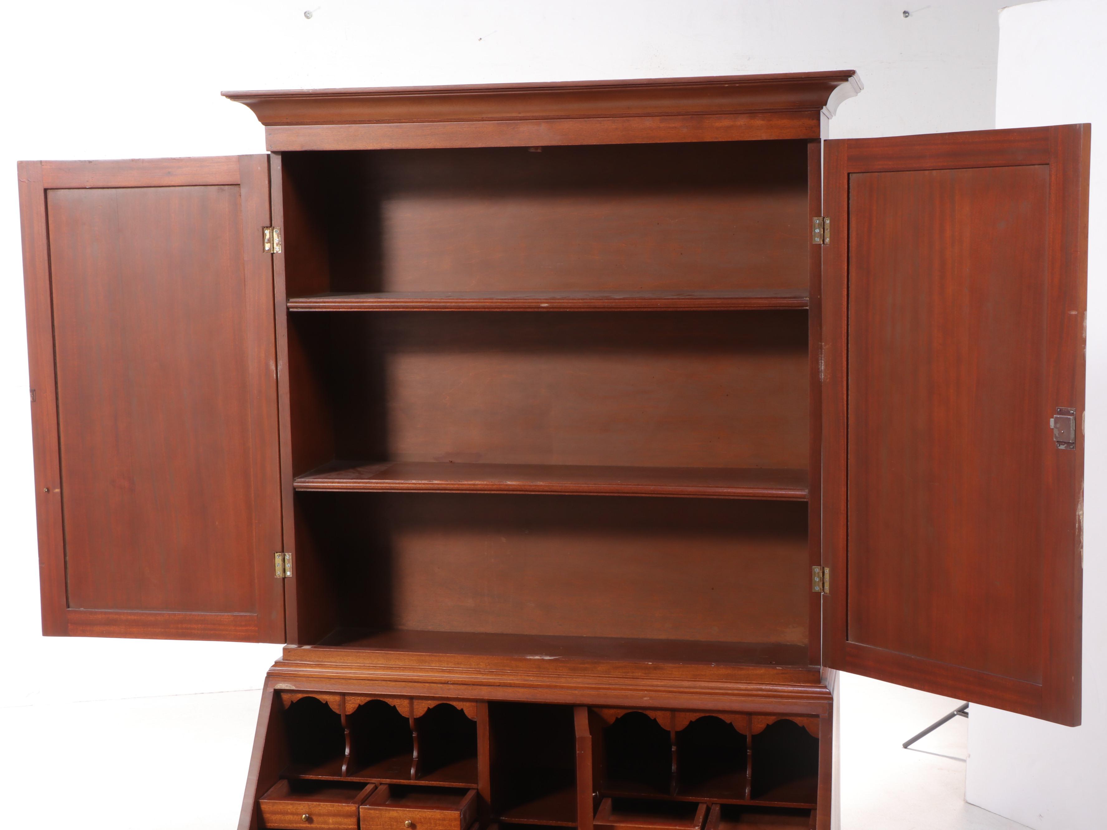 Chippendale Style Mahogany Secretary Bookcase, Mid to Late 20th Century