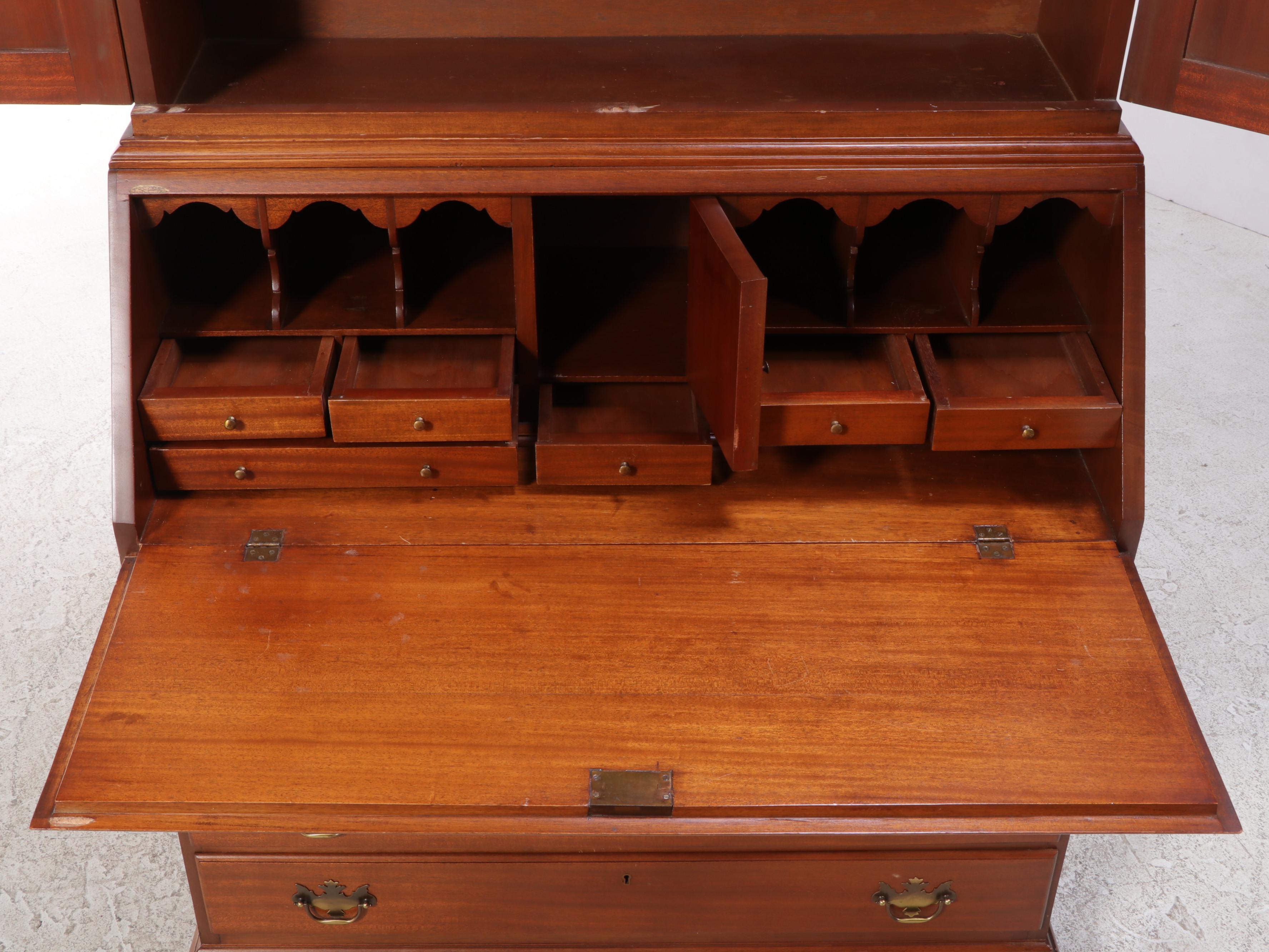 Chippendale Style Mahogany Secretary Bookcase, Mid to Late 20th Century