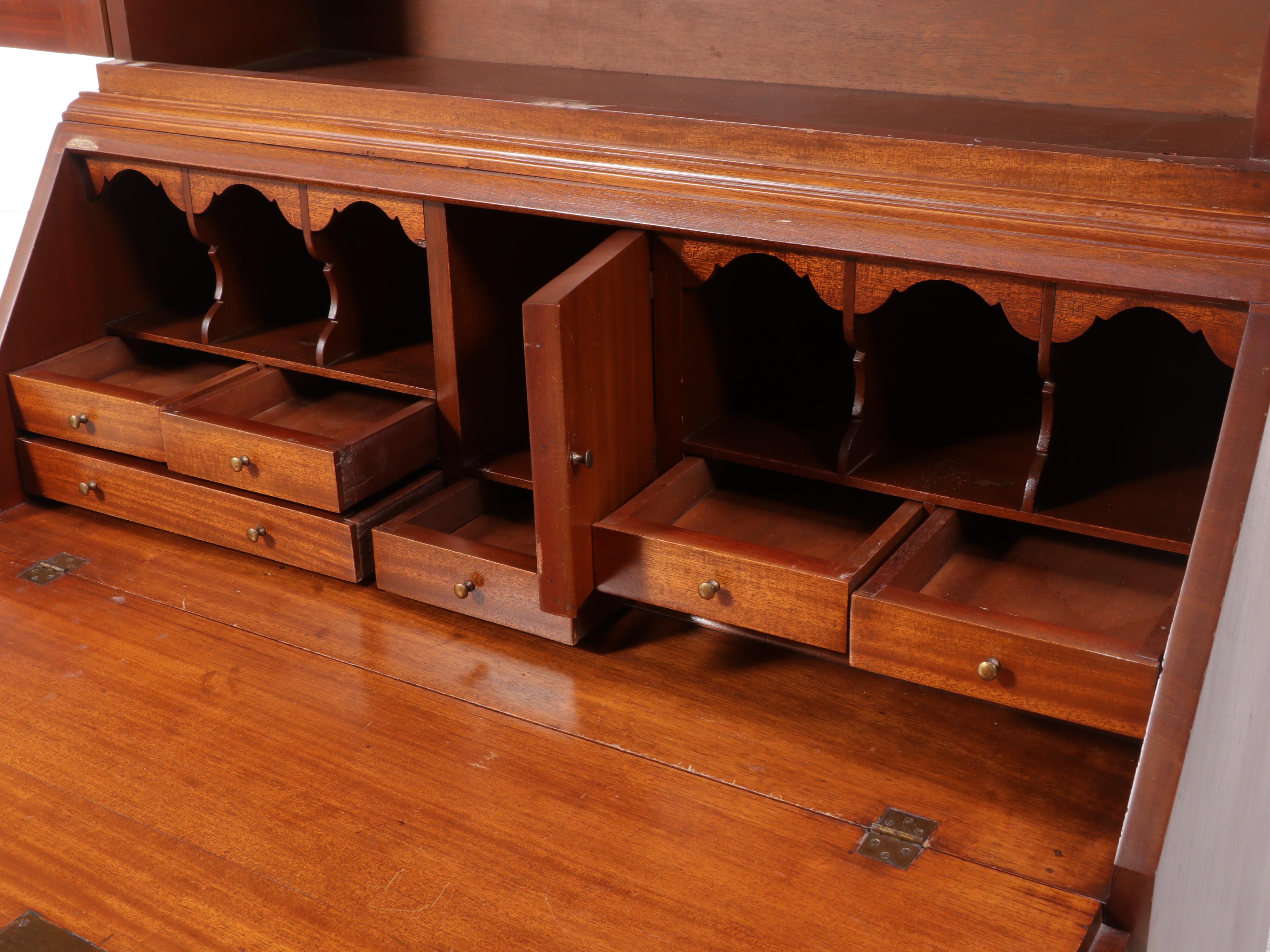 Chippendale Style Mahogany Secretary Bookcase, Mid to Late 20th Century