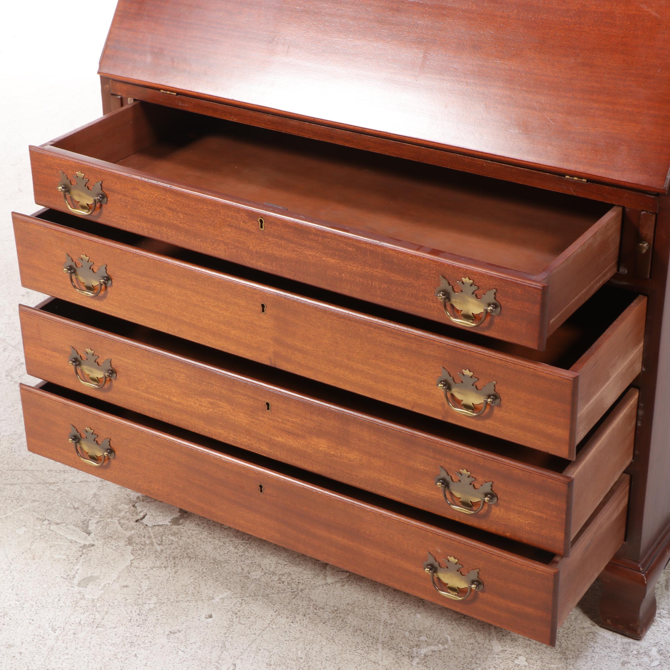 Chippendale Style Mahogany Secretary Bookcase, Mid to Late 20th Century
