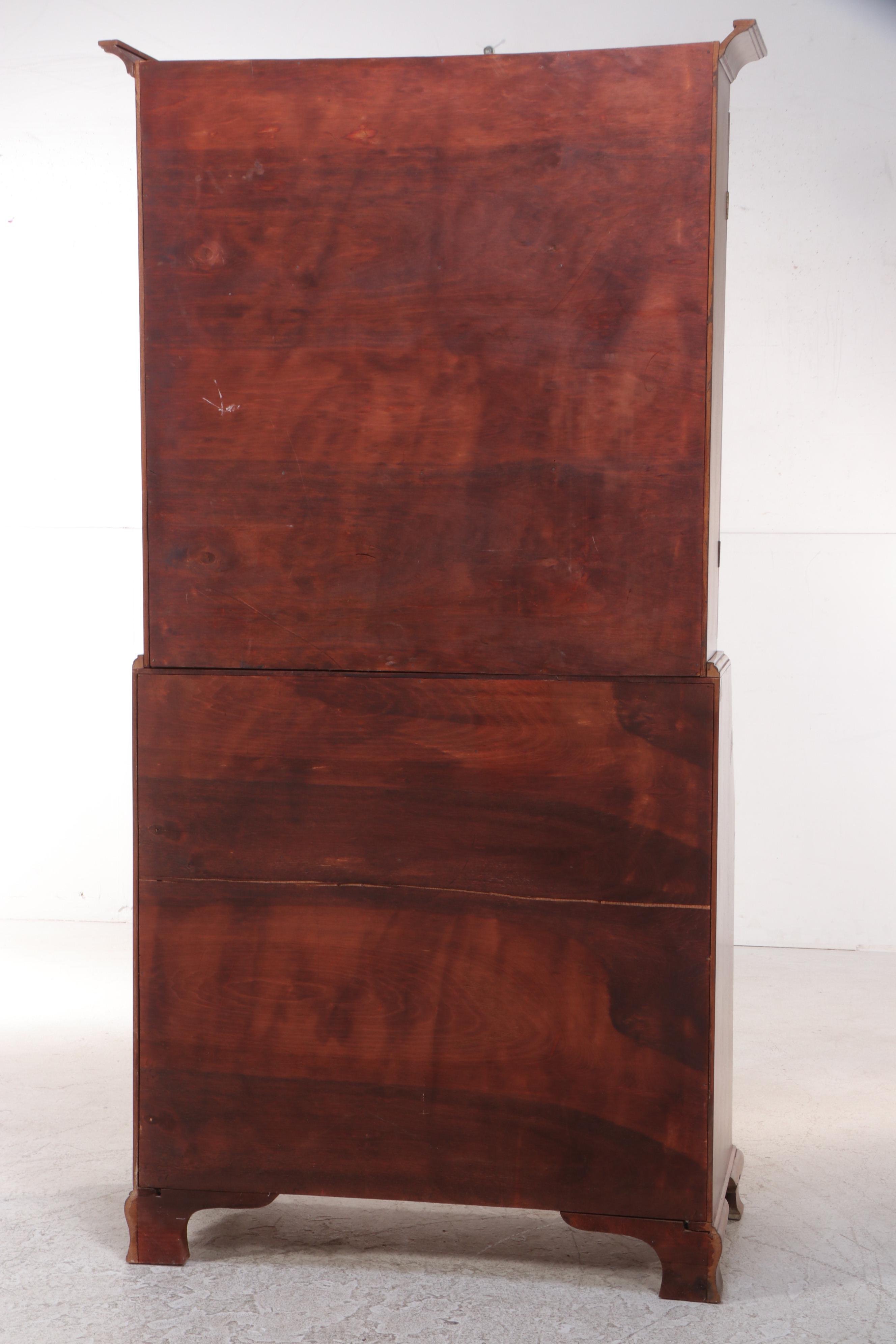 Chippendale Style Mahogany Secretary Bookcase, Mid to Late 20th Century