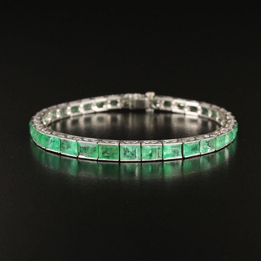 Art Deco Platinum 10.00 CTW Emerald Line Bracelet