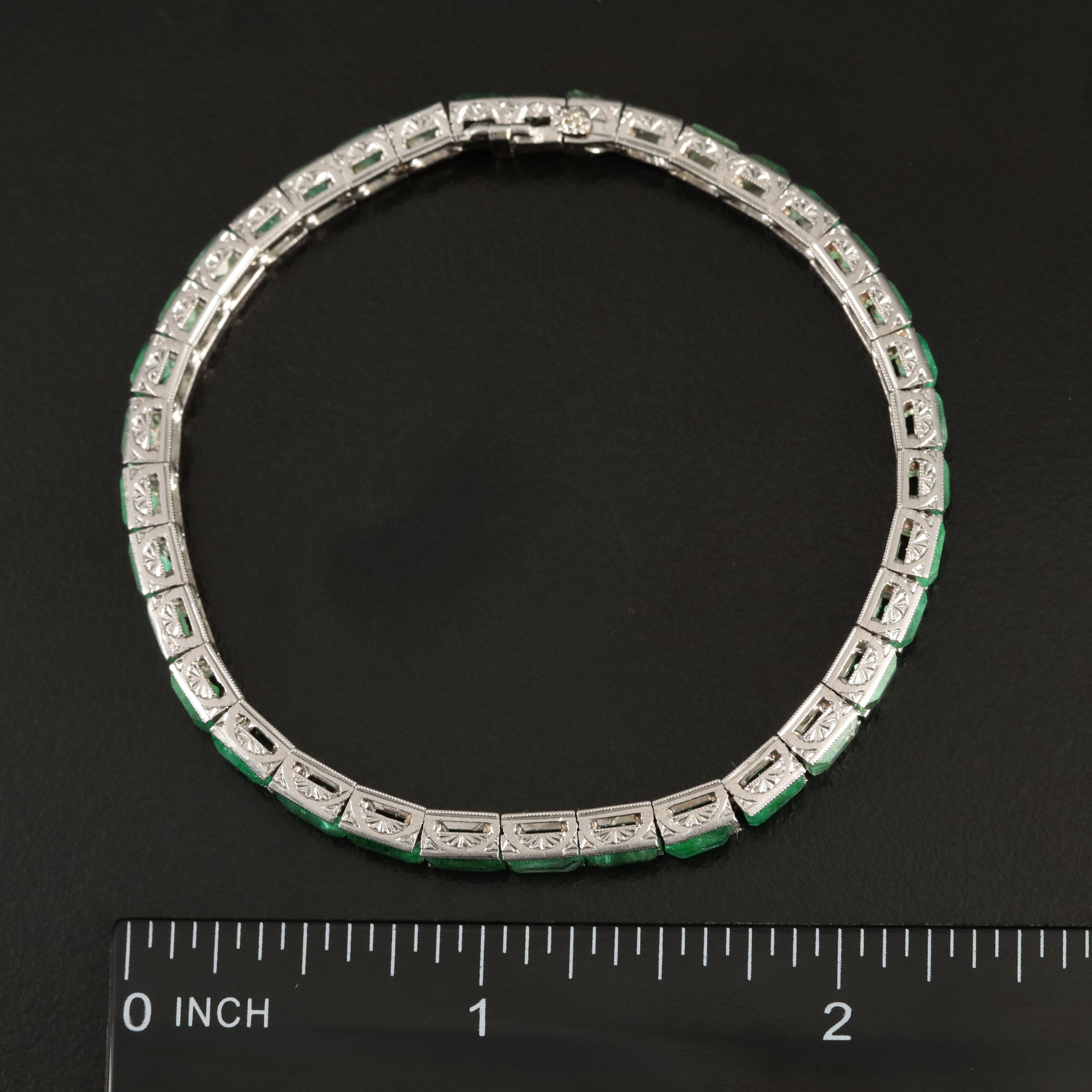 Art Deco Platinum 10.00 CTW Emerald Line Bracelet