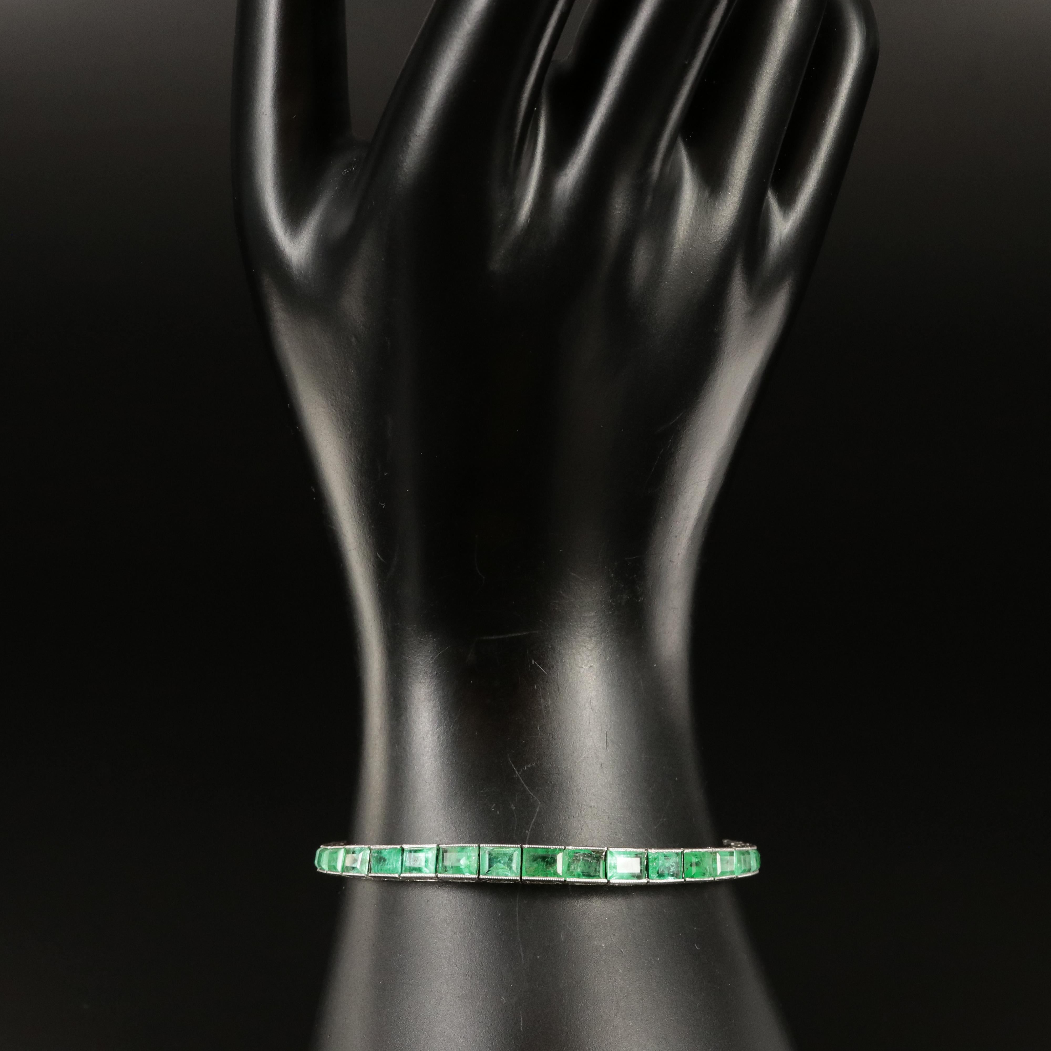 Art Deco Platinum 10.00 CTW Emerald Line Bracelet