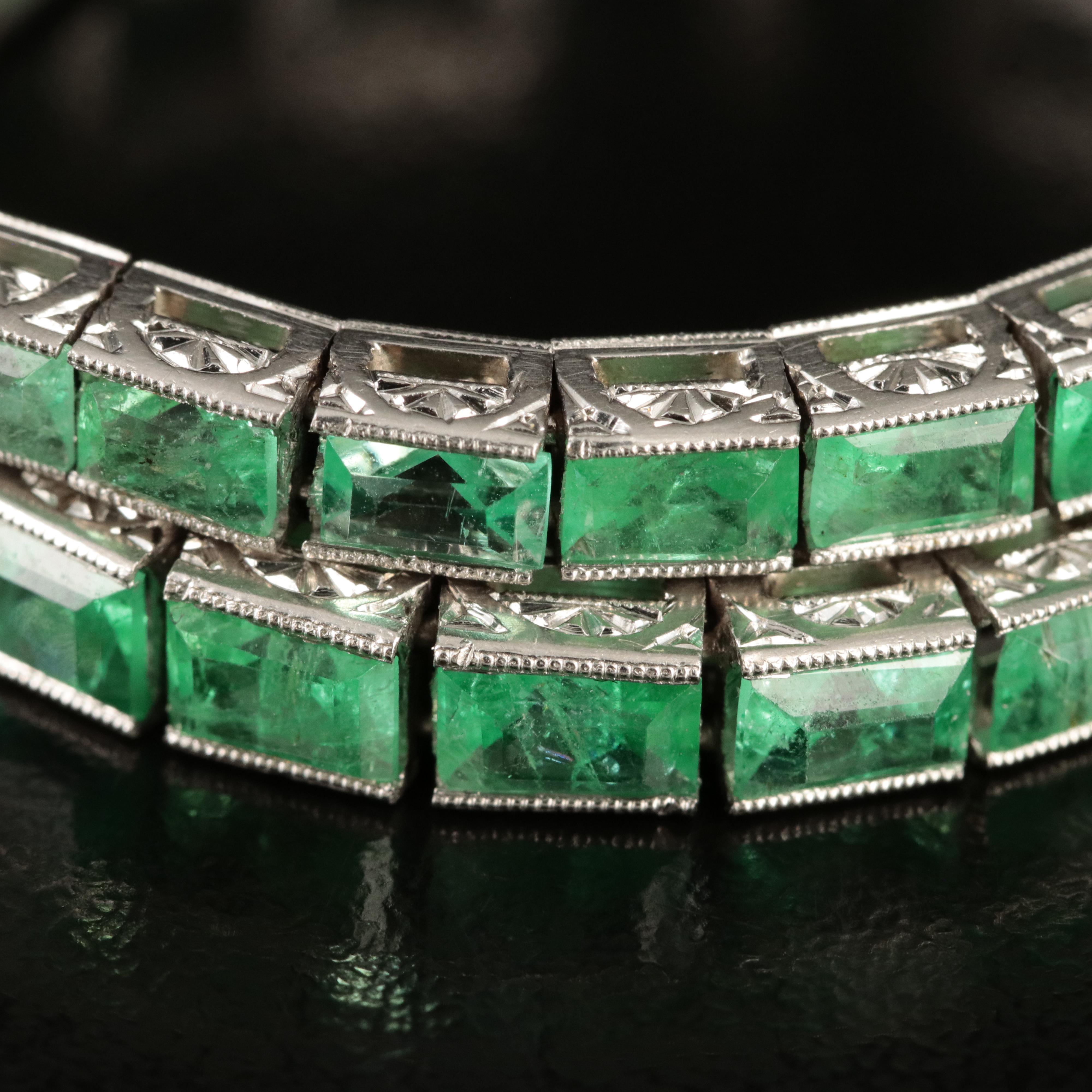 Art Deco Platinum 10.00 CTW Emerald Line Bracelet
