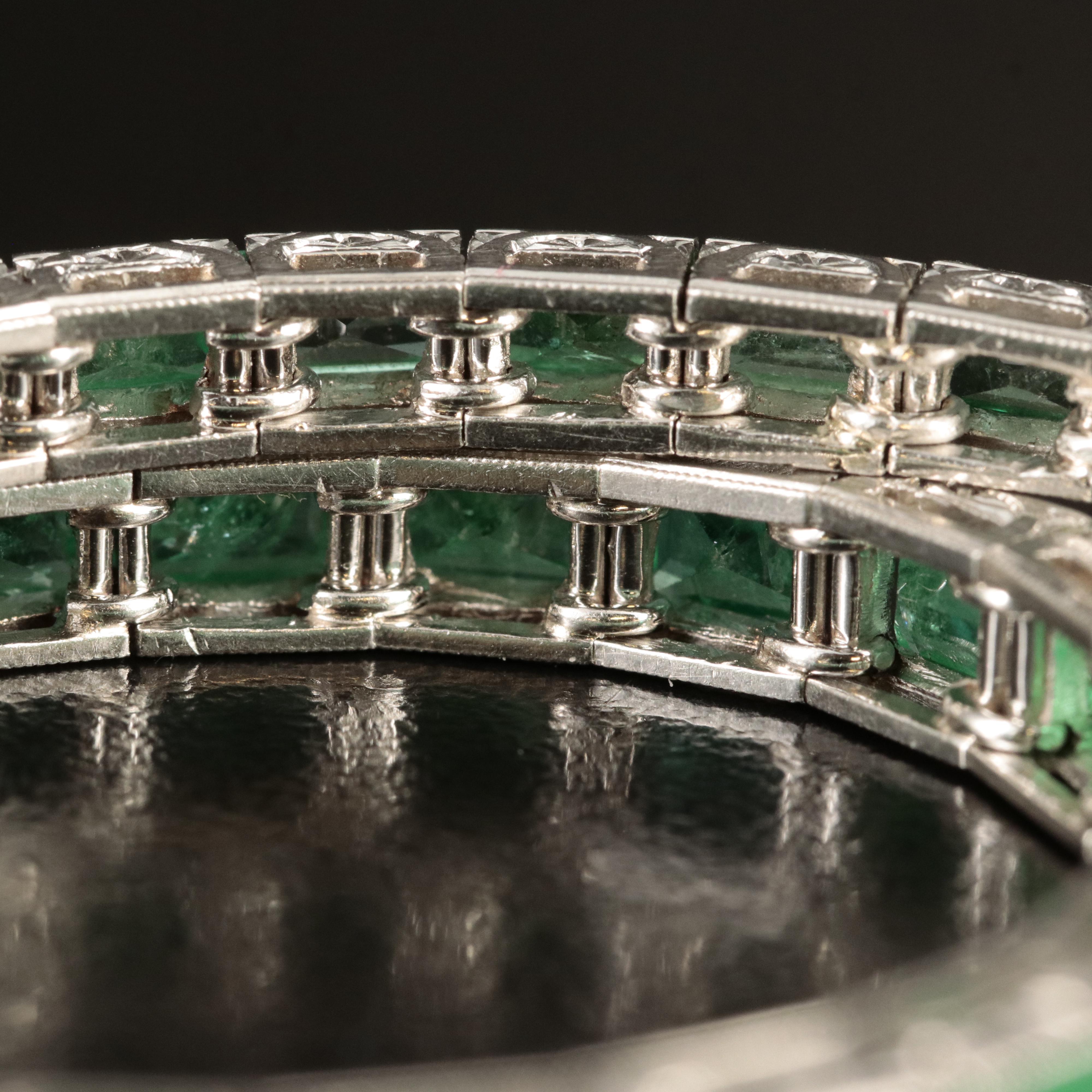 Art Deco Platinum 10.00 CTW Emerald Line Bracelet
