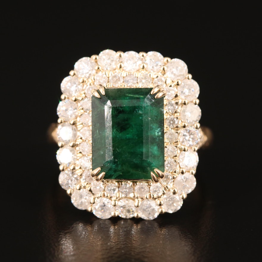14K 4.16 CT Emerald and 2.08 CTW Diamond Ring