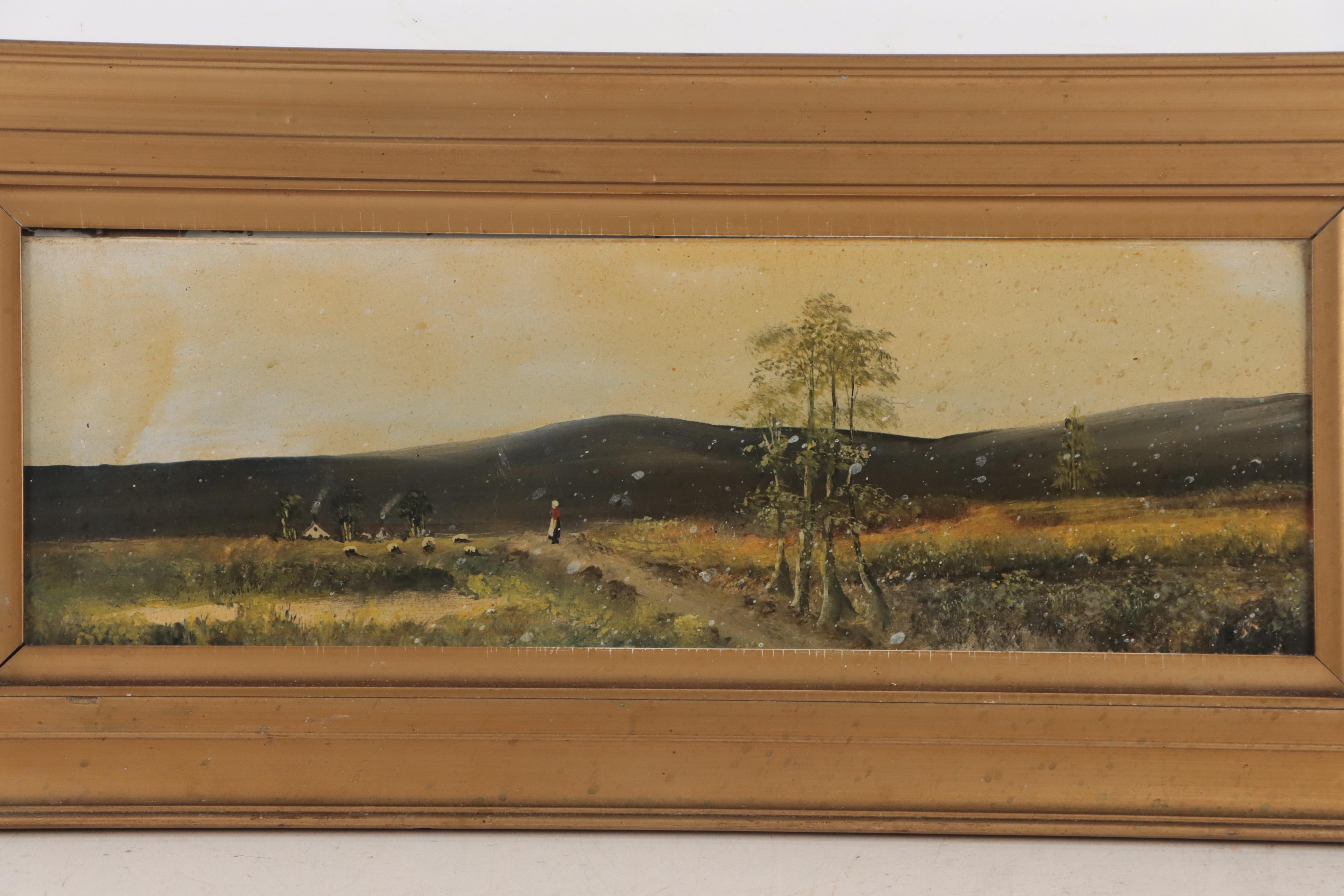 Rural Landscape Oil Painting With Figure, Circa 1900