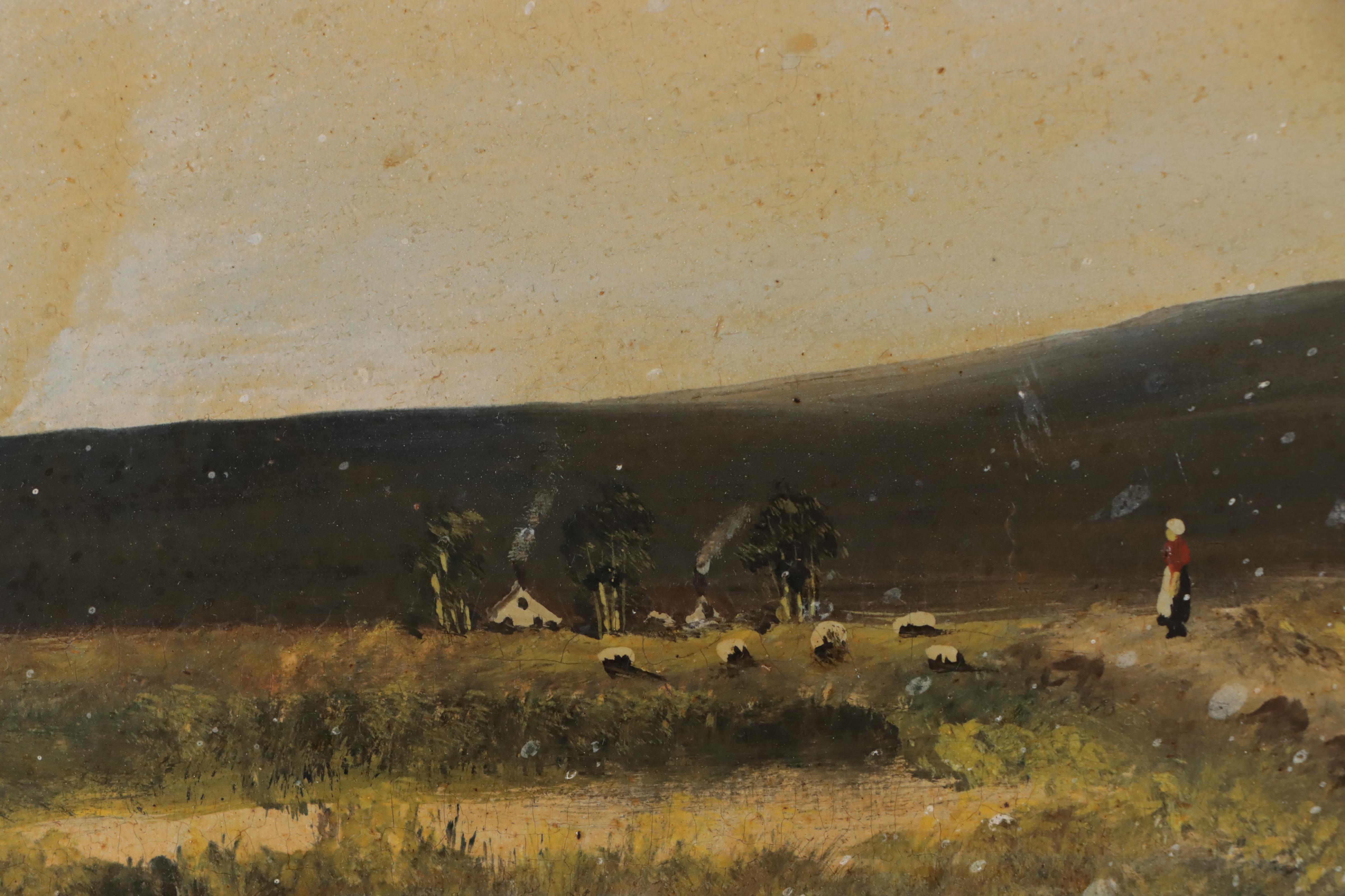 Rural Landscape Oil Painting With Figure, Circa 1900