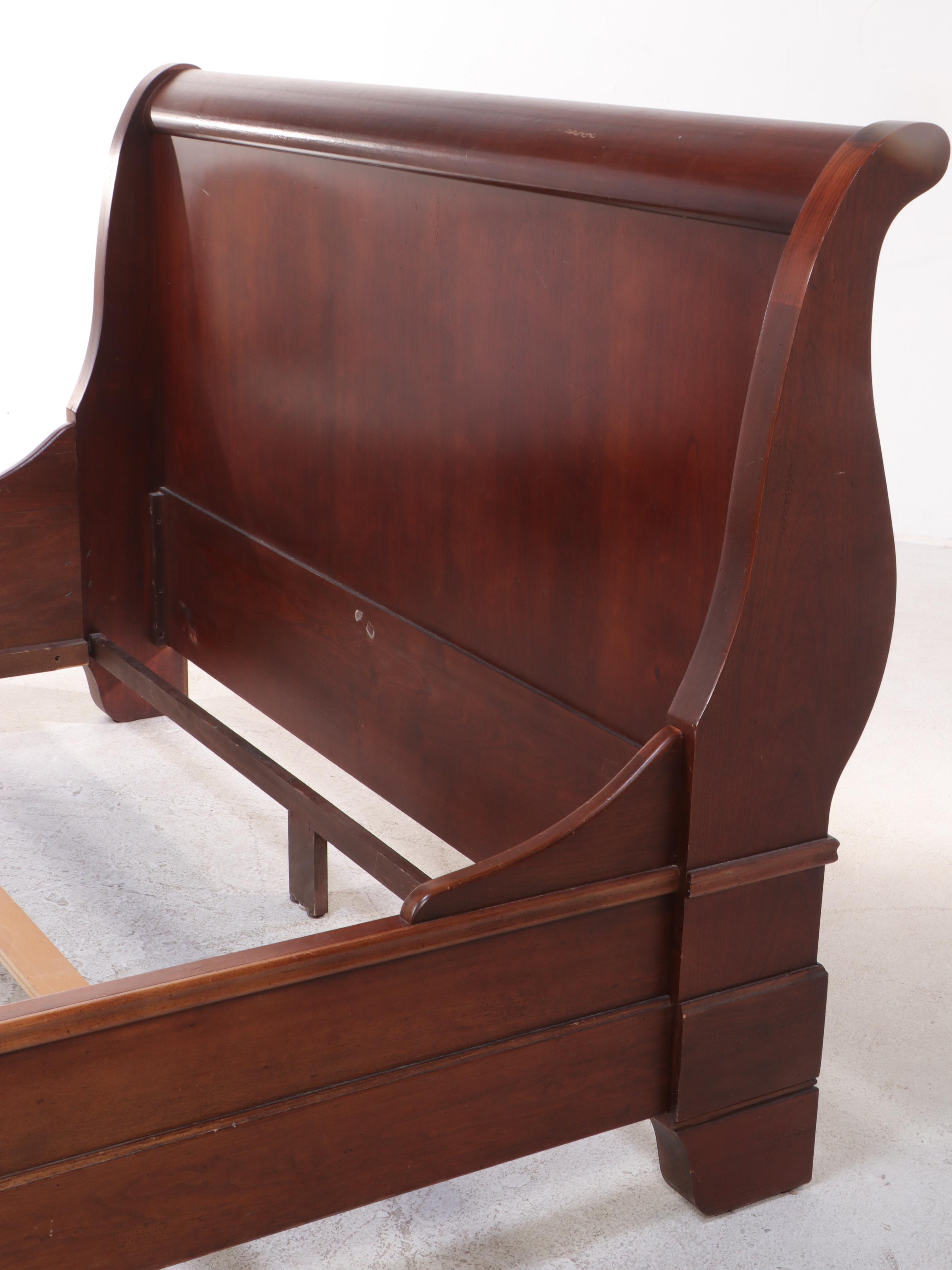 Louis Philippe Style Cherrywood and Maple Queen Size Sleigh Bed Frame
