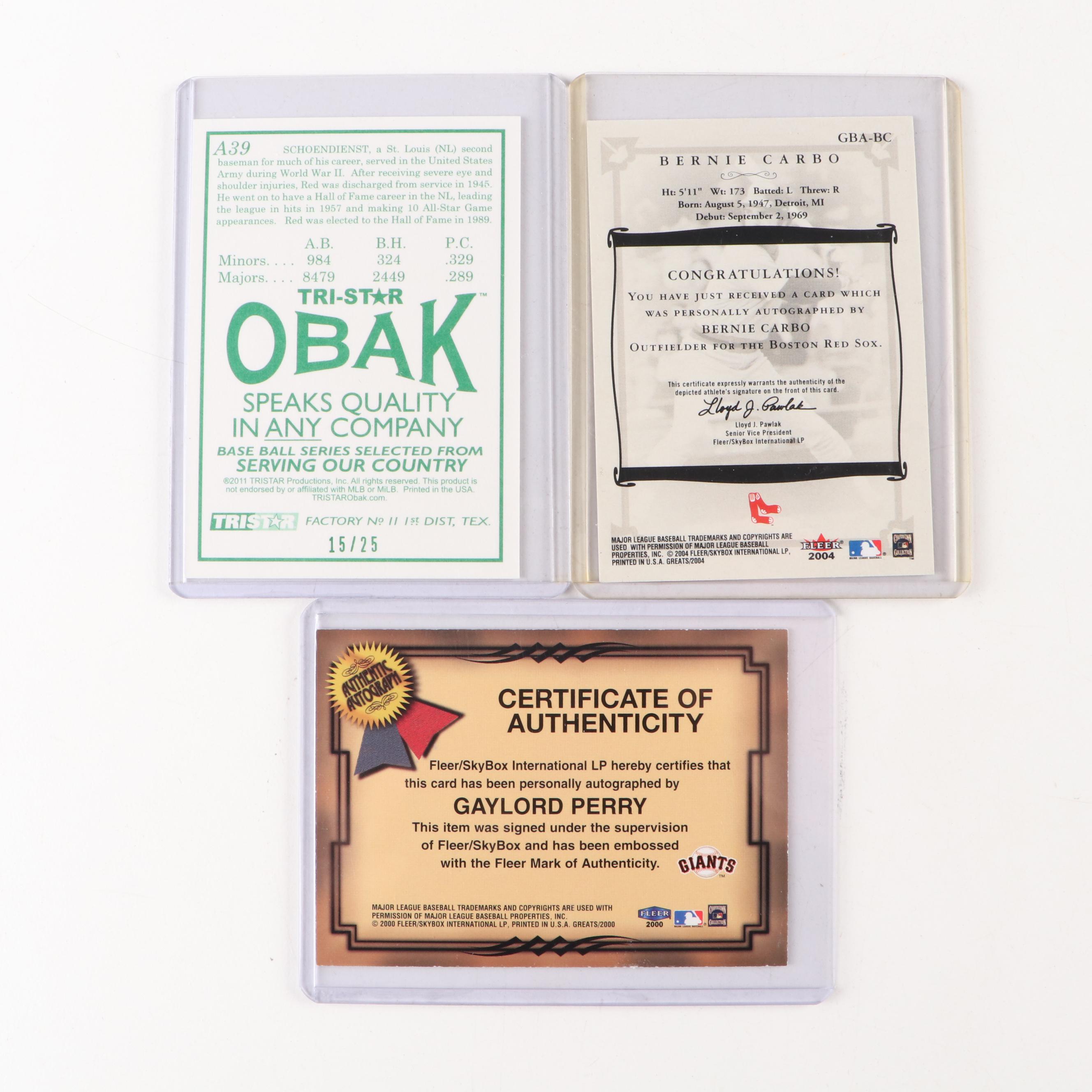 MLB Signed Card Collection, Schoendienst, Perry, Virdon, Konerko and More