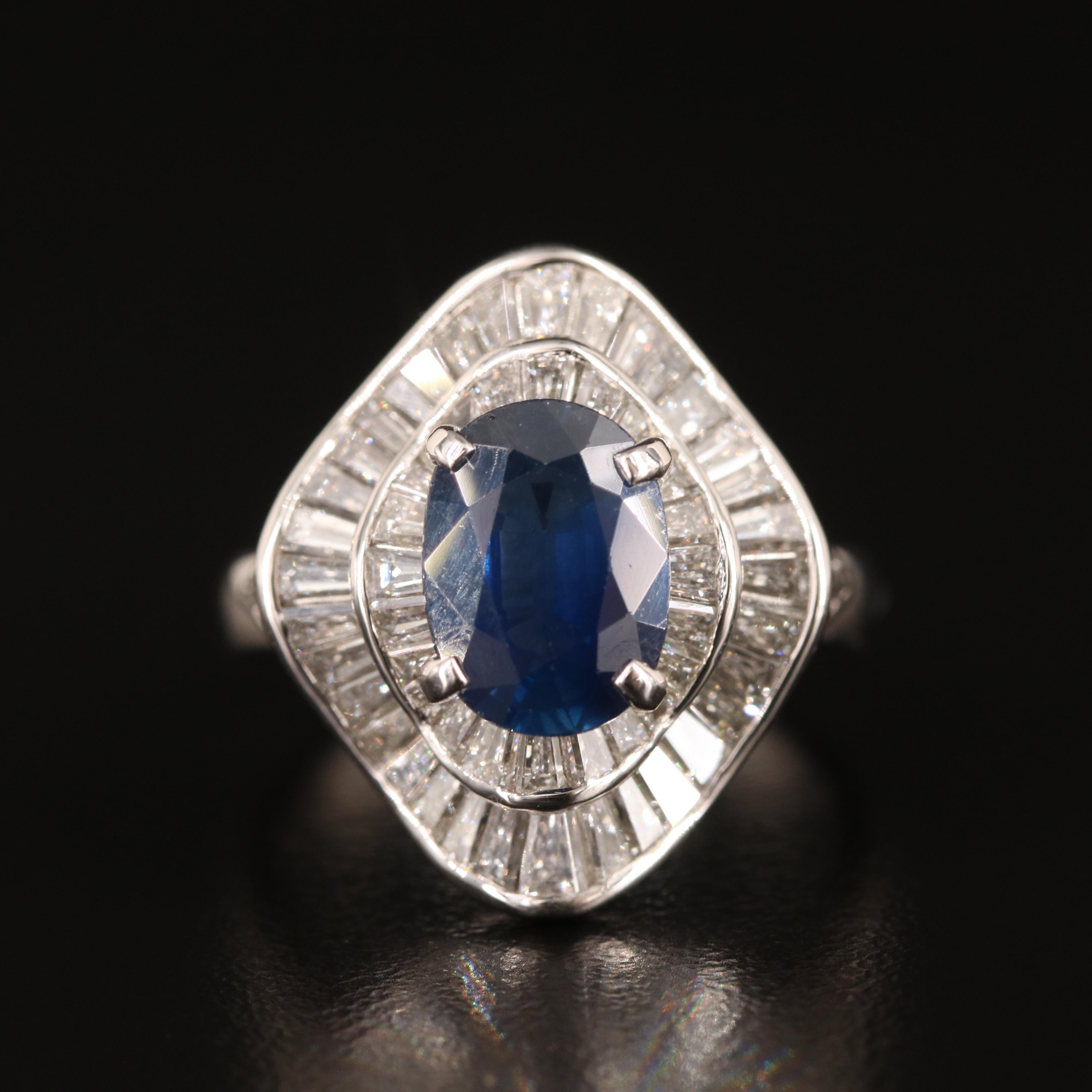 Platinum 2.06 CT Sapphire and 2.01 CTW Diamond Ballerina Ring with GIA Report