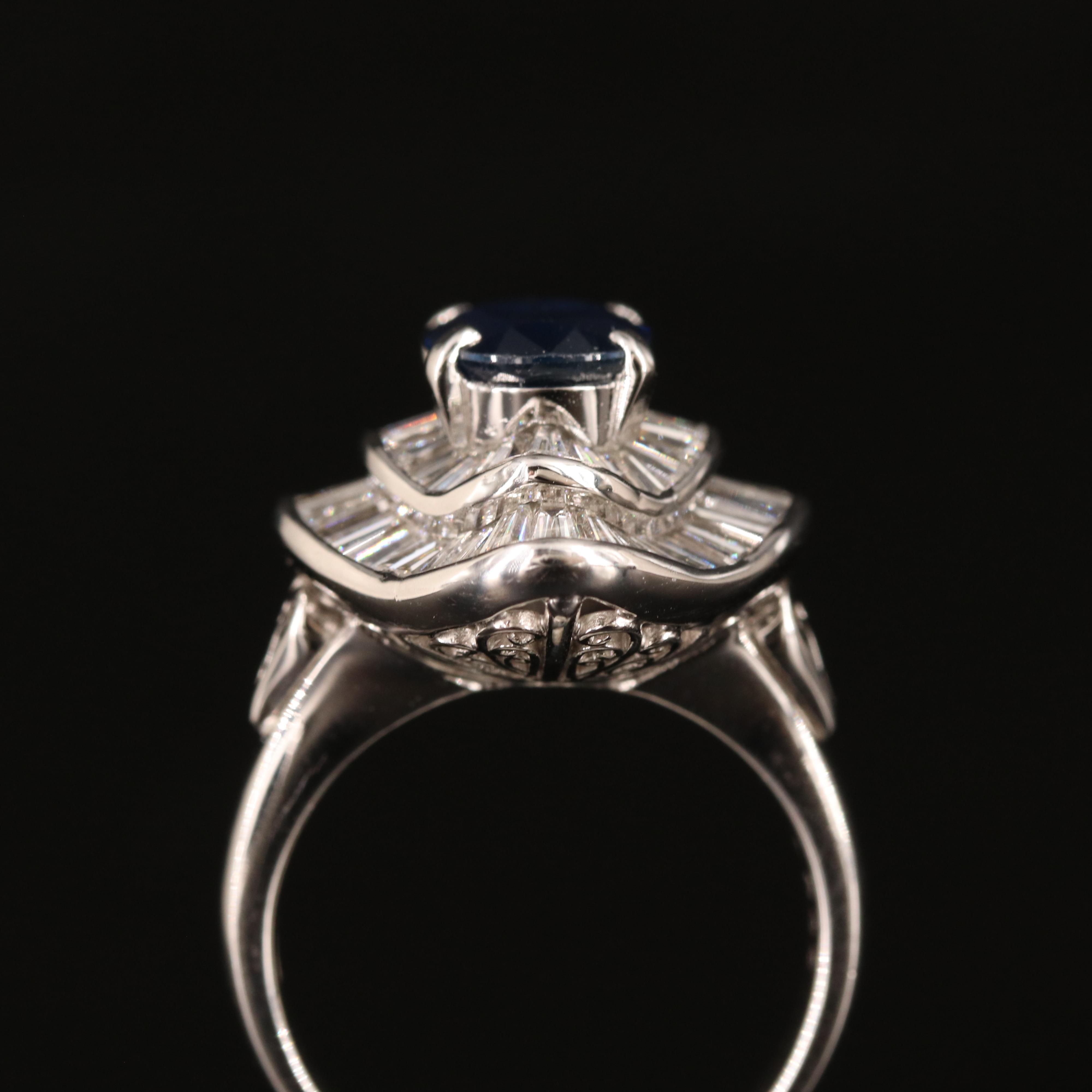 Platinum 2.06 CT Sapphire and 2.01 CTW Diamond Ballerina Ring with GIA Report