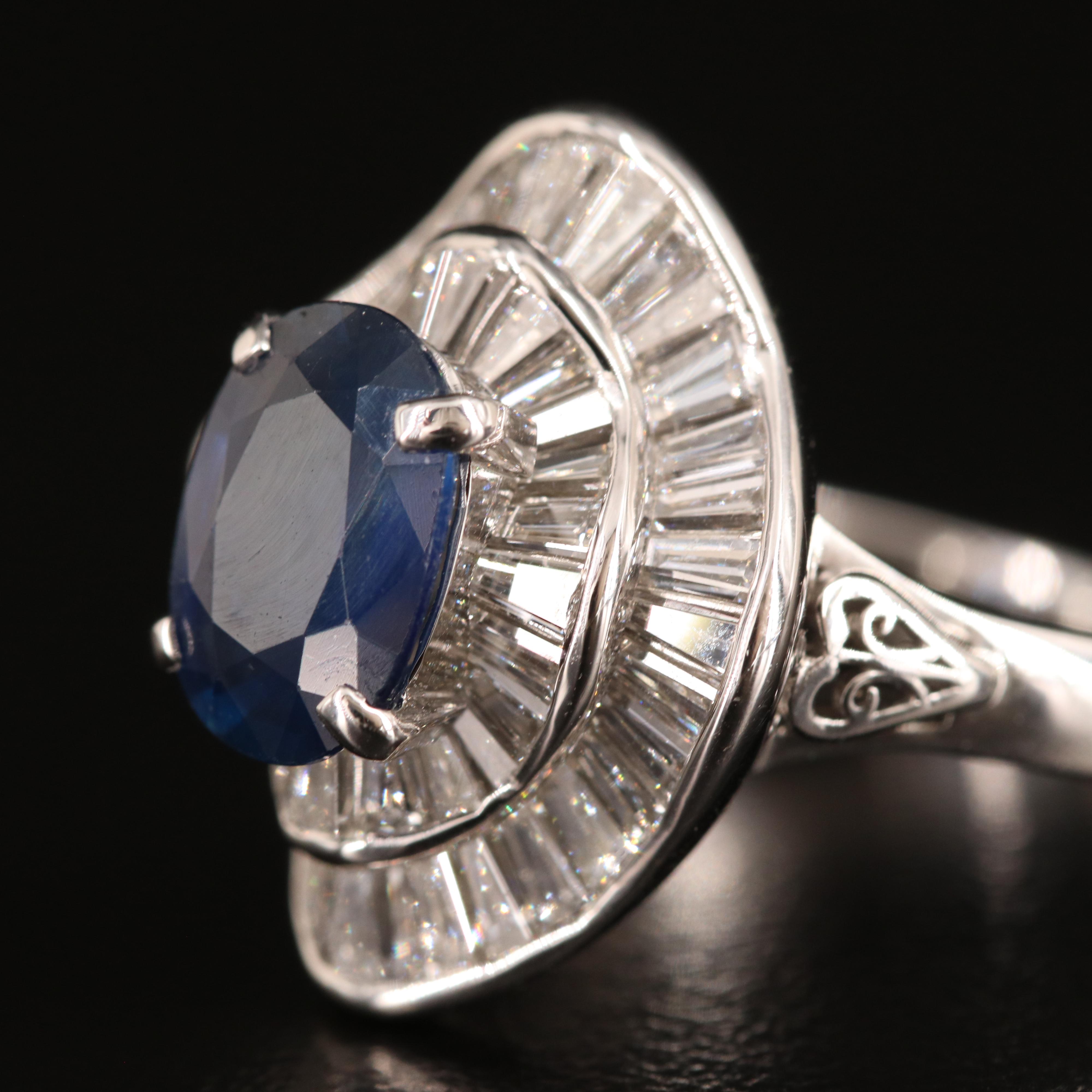 Platinum 2.06 CT Sapphire and 2.01 CTW Diamond Ballerina Ring with GIA Report