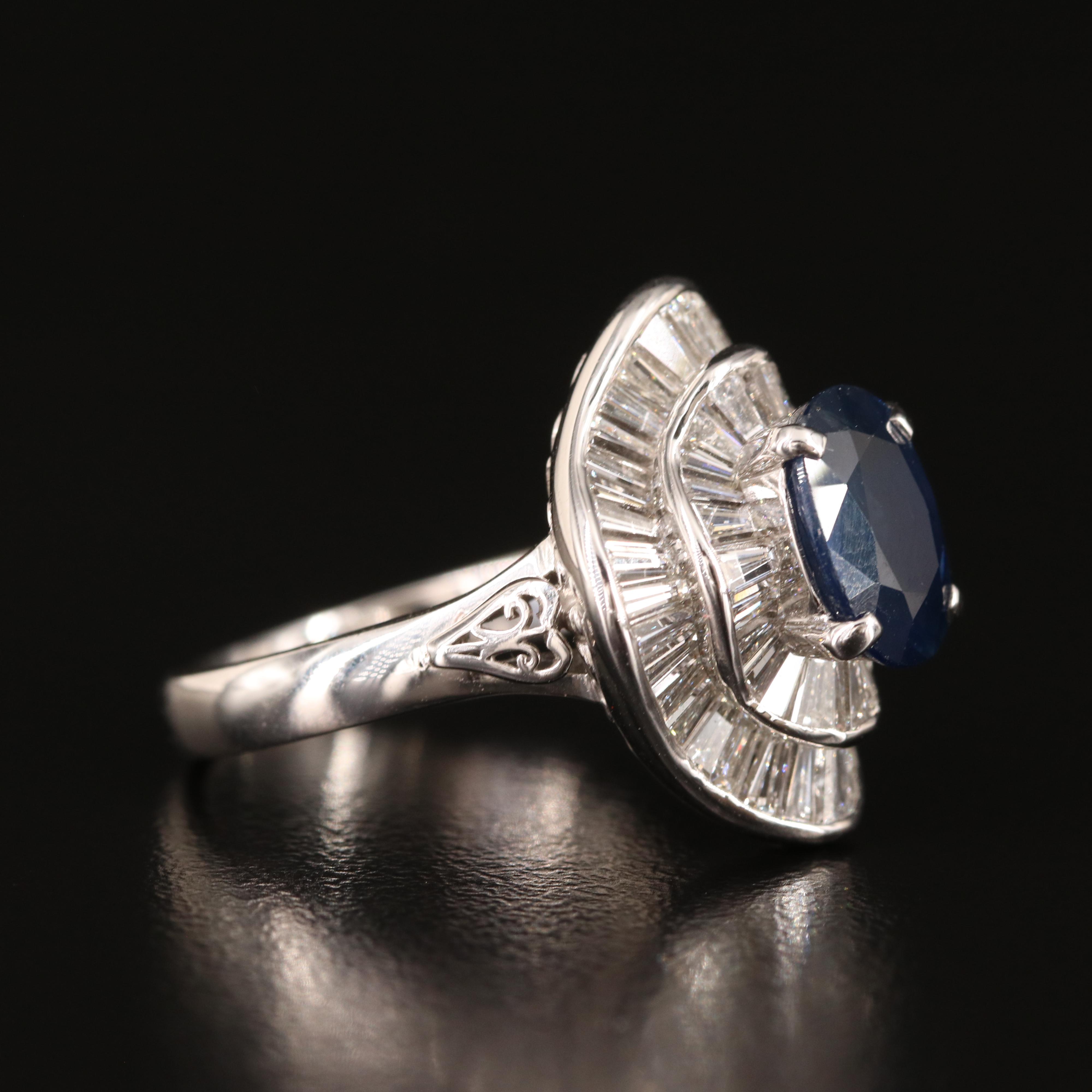 Platinum 2.06 CT Sapphire and 2.01 CTW Diamond Ballerina Ring with GIA Report