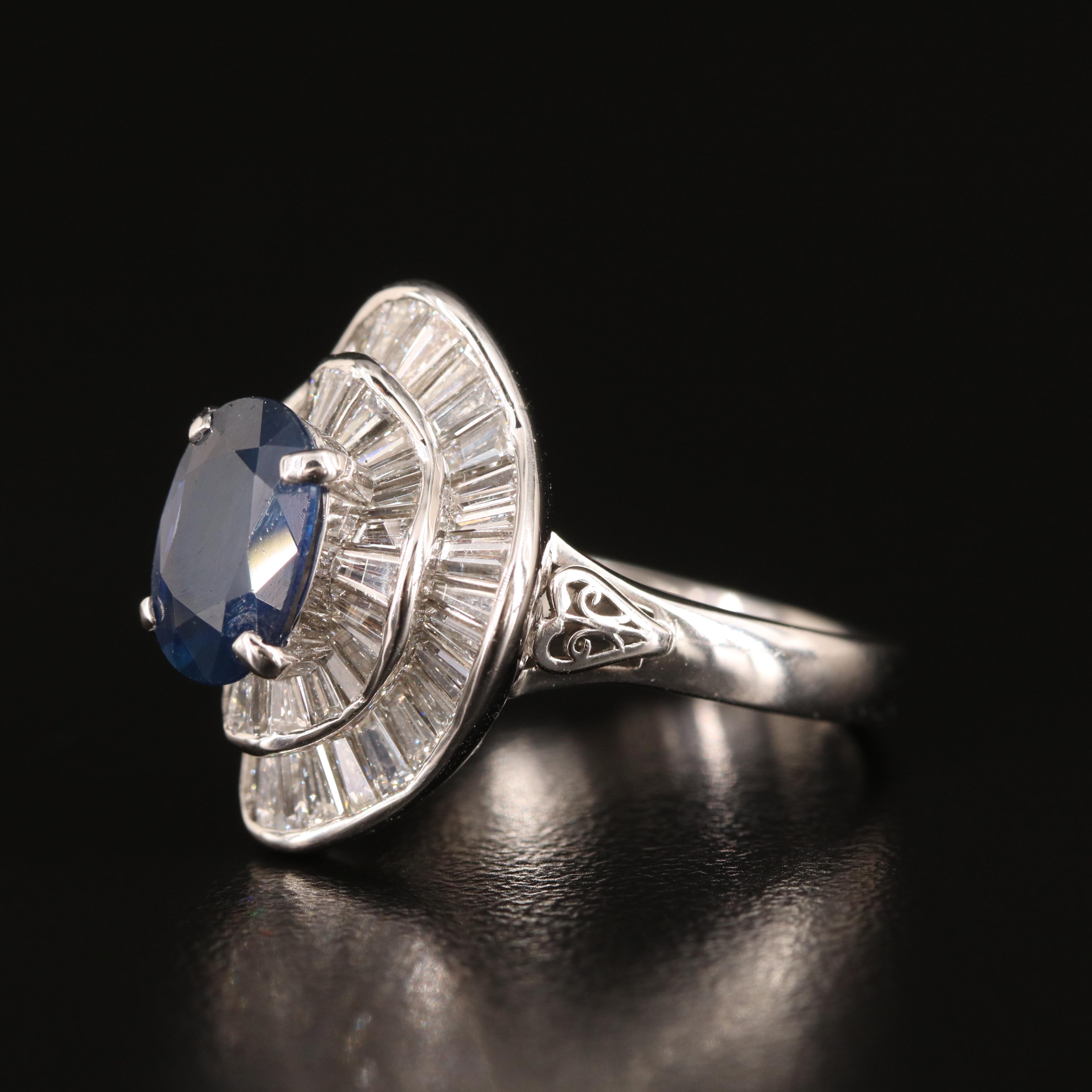 Platinum 2.06 CT Sapphire and 2.01 CTW Diamond Ballerina Ring with GIA Report