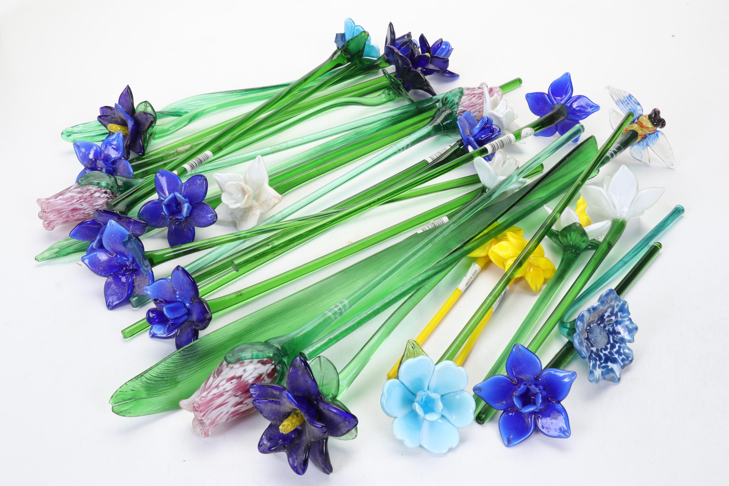 Laurel Burch Horse Figure with Print and Art Glass Floral Swizzle Sticks