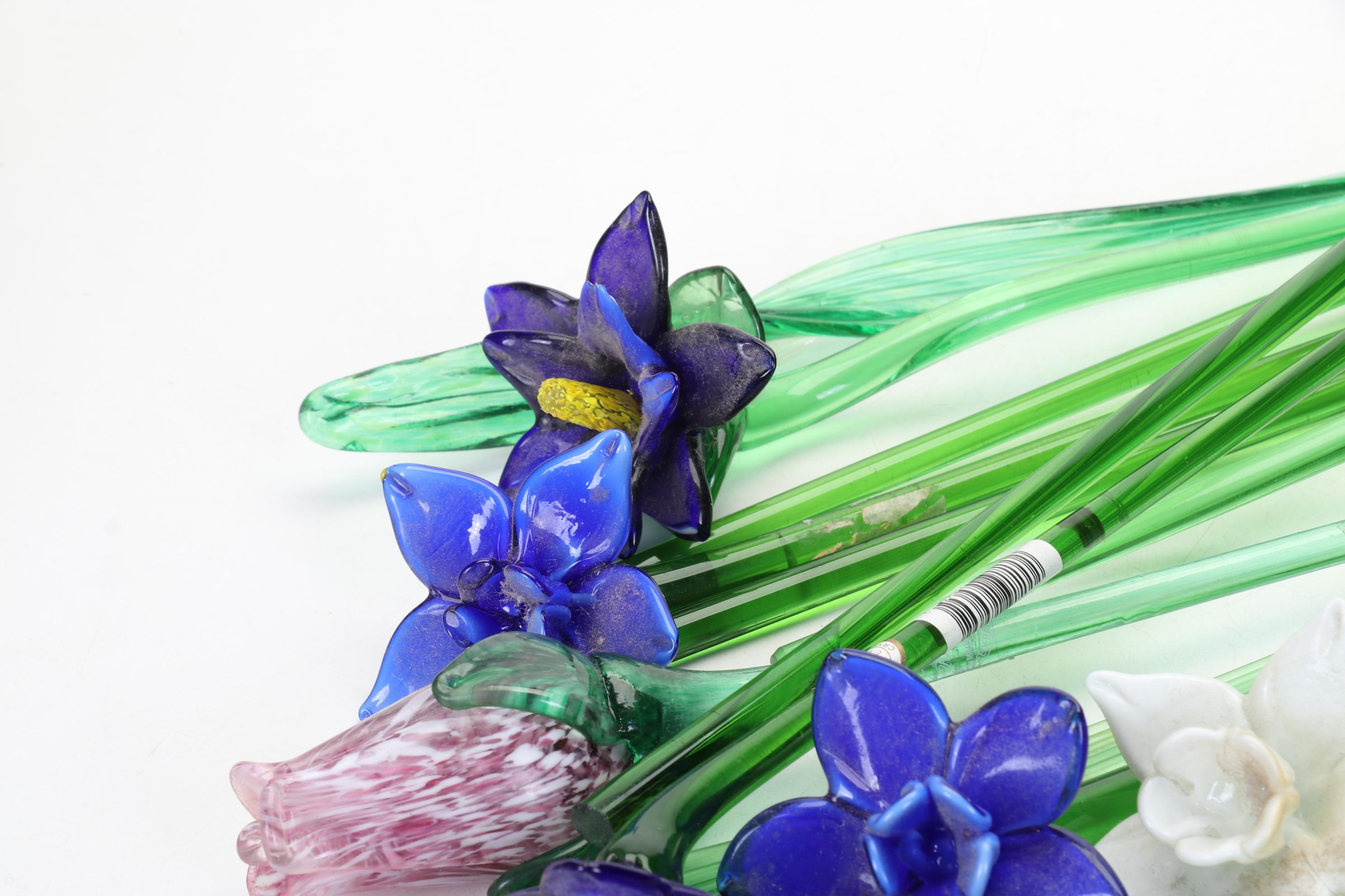 Laurel Burch Horse Figure with Print and Art Glass Floral Swizzle Sticks