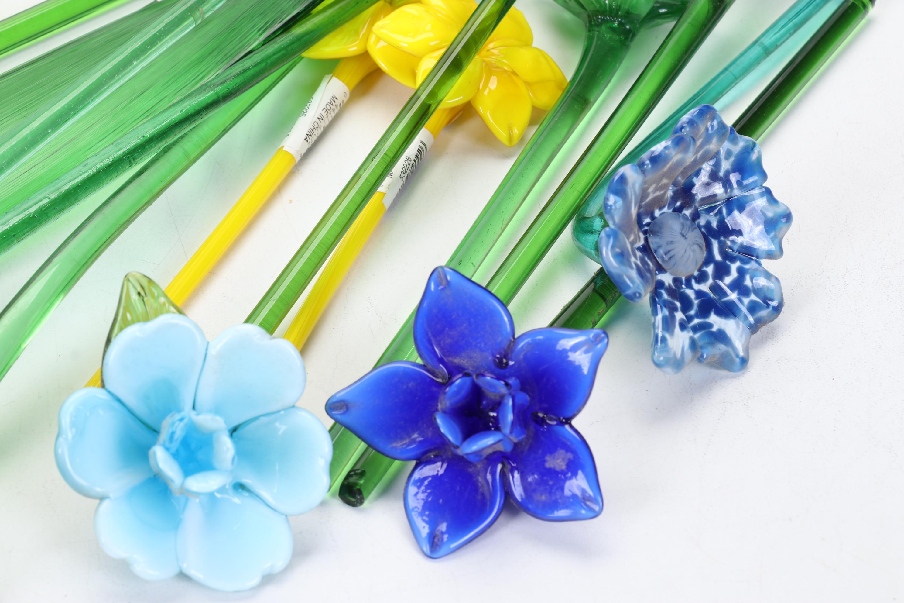 Laurel Burch Horse Figure with Print and Art Glass Floral Swizzle Sticks