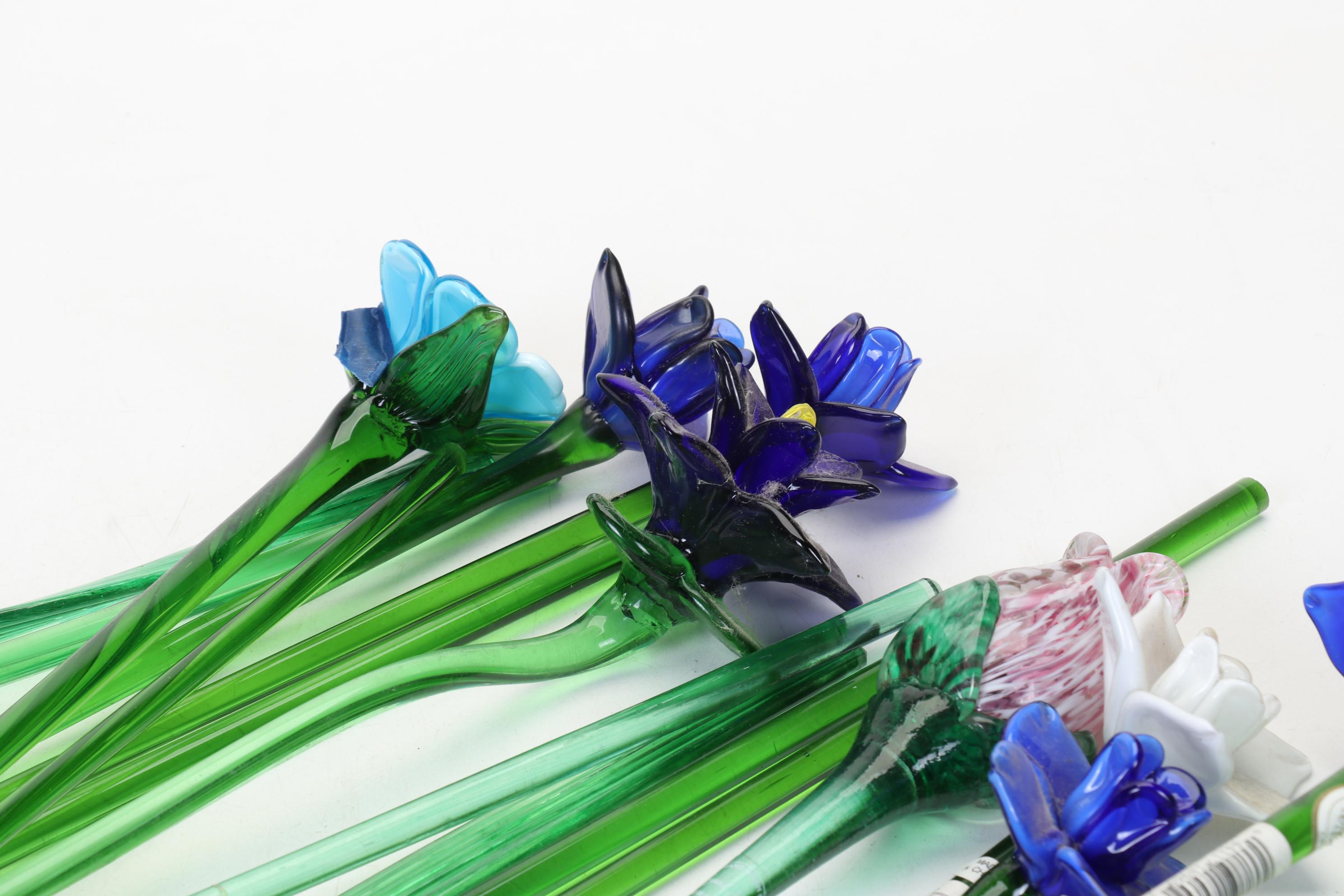 Laurel Burch Horse Figure with Print and Art Glass Floral Swizzle Sticks