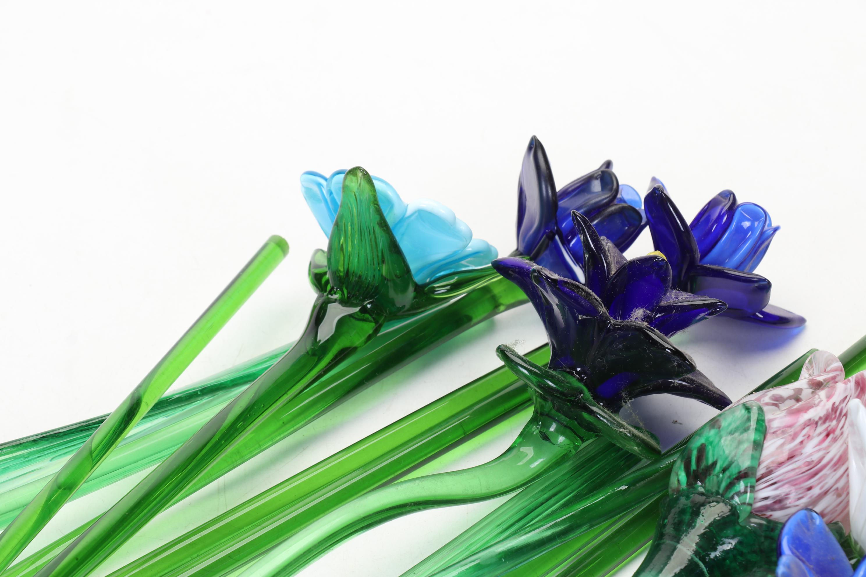 Laurel Burch Horse Figure with Print and Art Glass Floral Swizzle Sticks