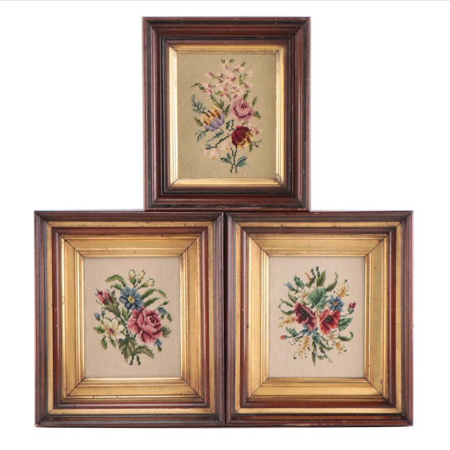 Handmade Floral Needlepoints in Frames