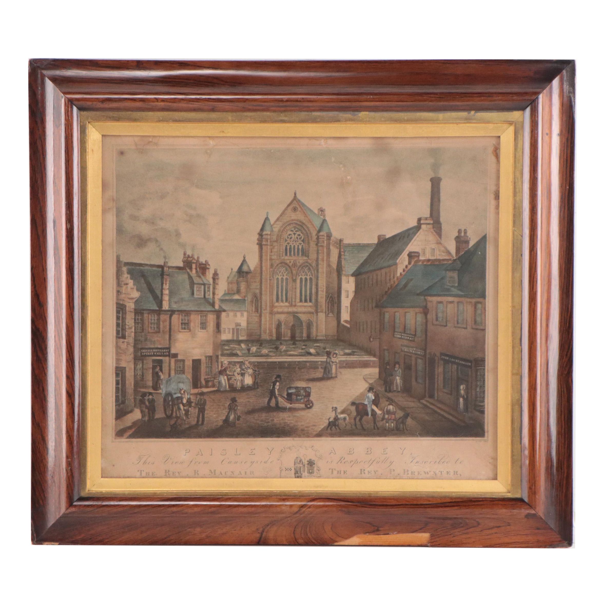 Hand-Colored Lithograph "Paisley Abbey," 19th Century