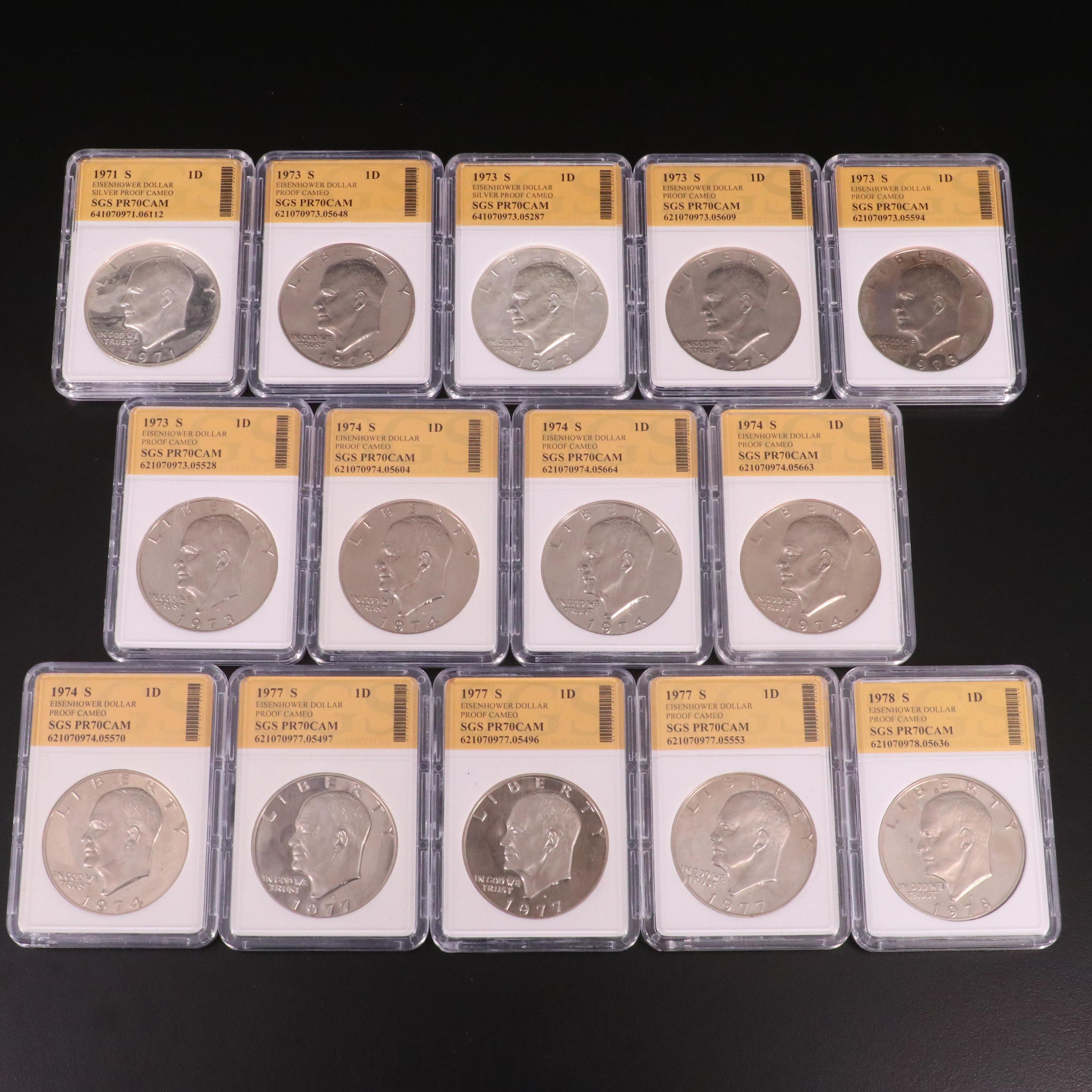 Fourteen Proof Eisenhower Dollars Including Two Silver