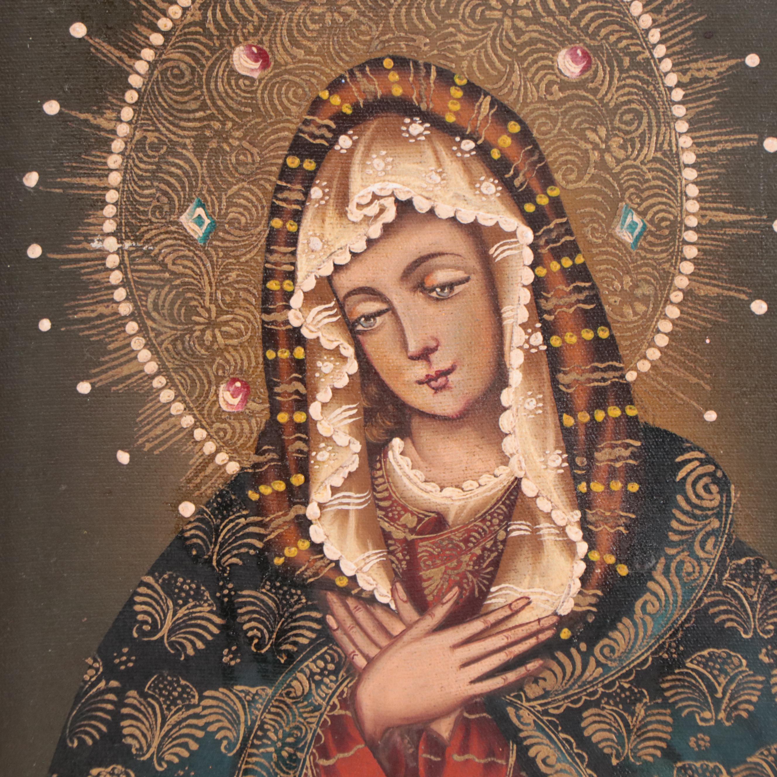 Ernesto Zuñiga Cuzco Style Painting "The Virgen," circa 1981