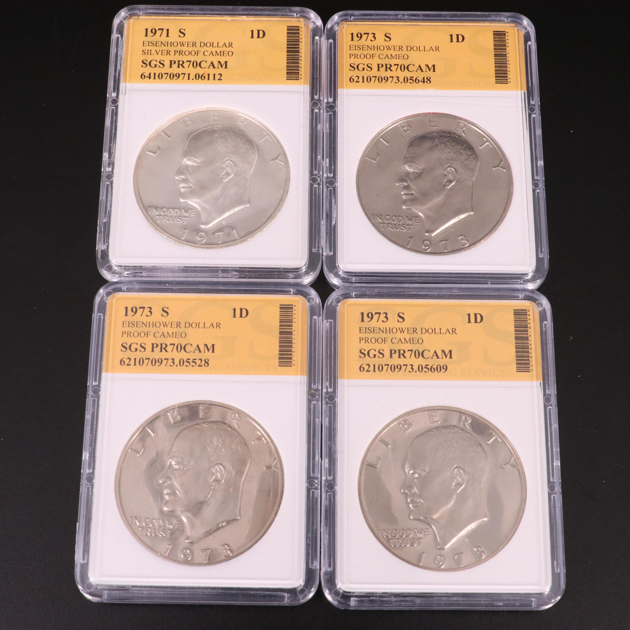 Fourteen Proof Eisenhower Dollars Including Two Silver