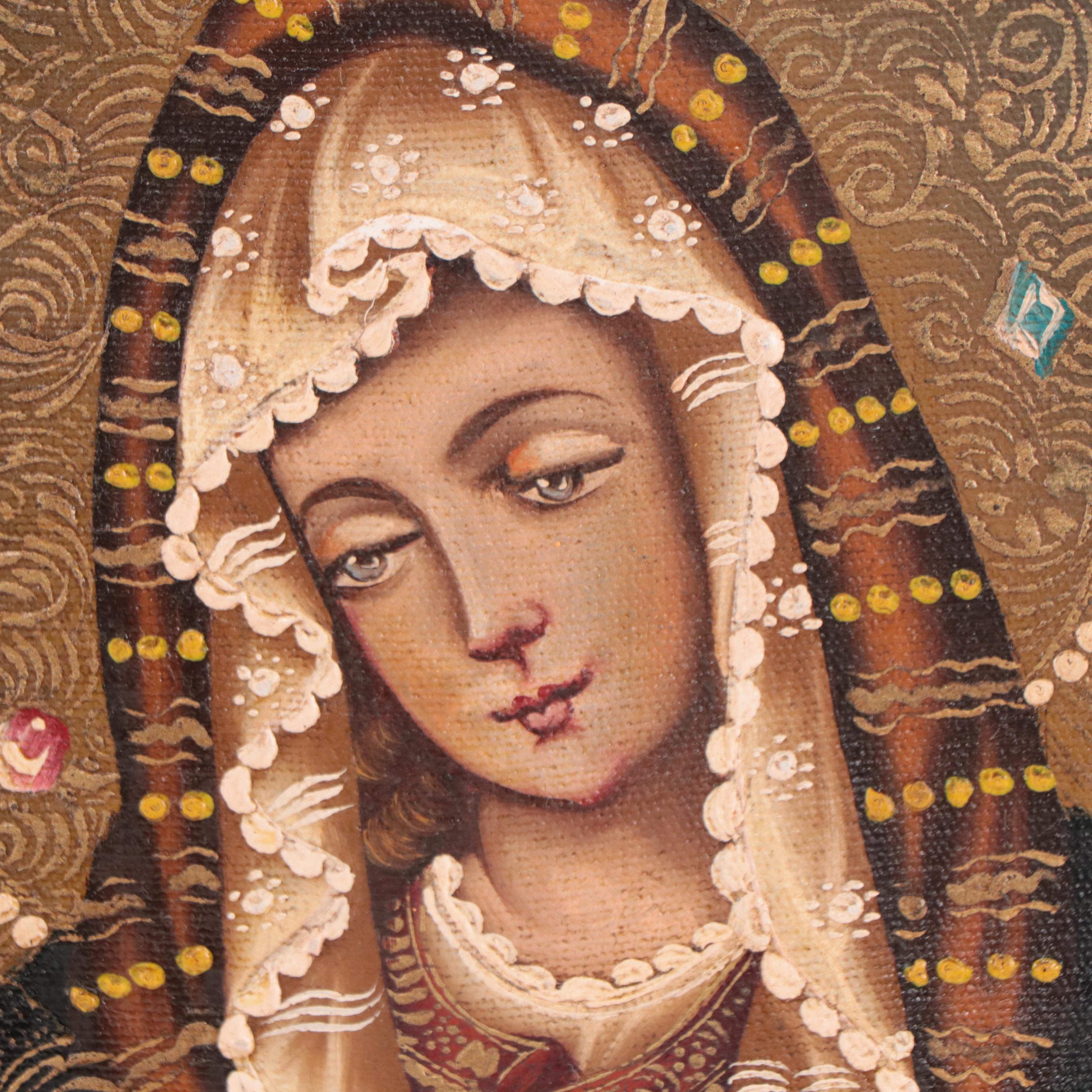 Ernesto Zuñiga Cuzco Style Painting "The Virgen," circa 1981