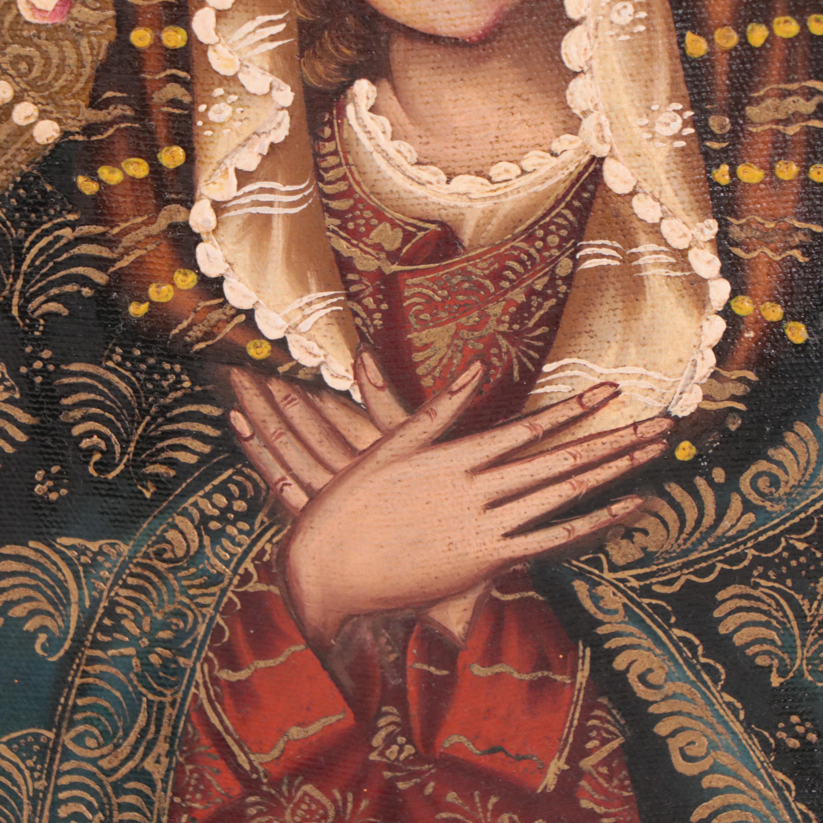 Ernesto Zuñiga Cuzco Style Painting "The Virgen," circa 1981