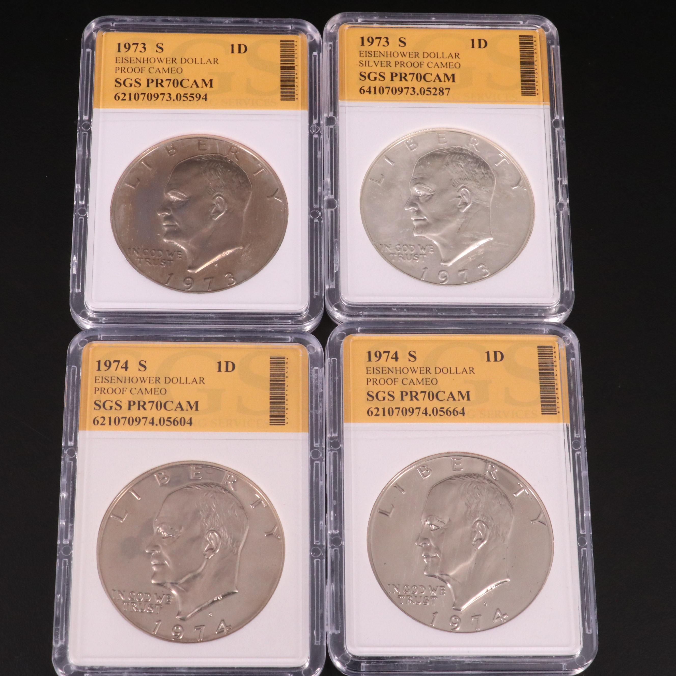 Fourteen Proof Eisenhower Dollars Including Two Silver