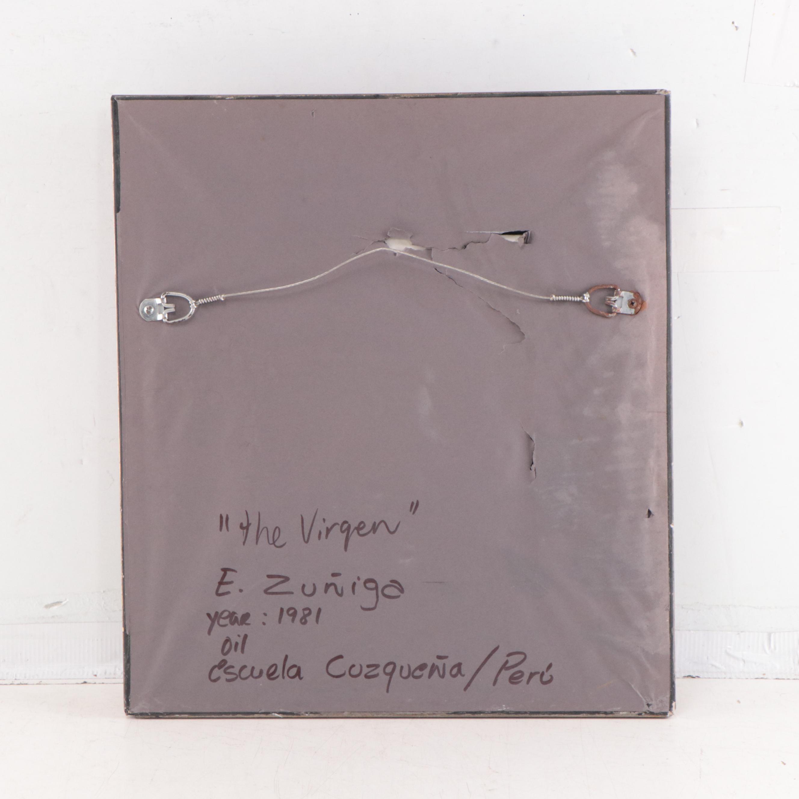 Ernesto Zuñiga Cuzco Style Painting "The Virgen," circa 1981