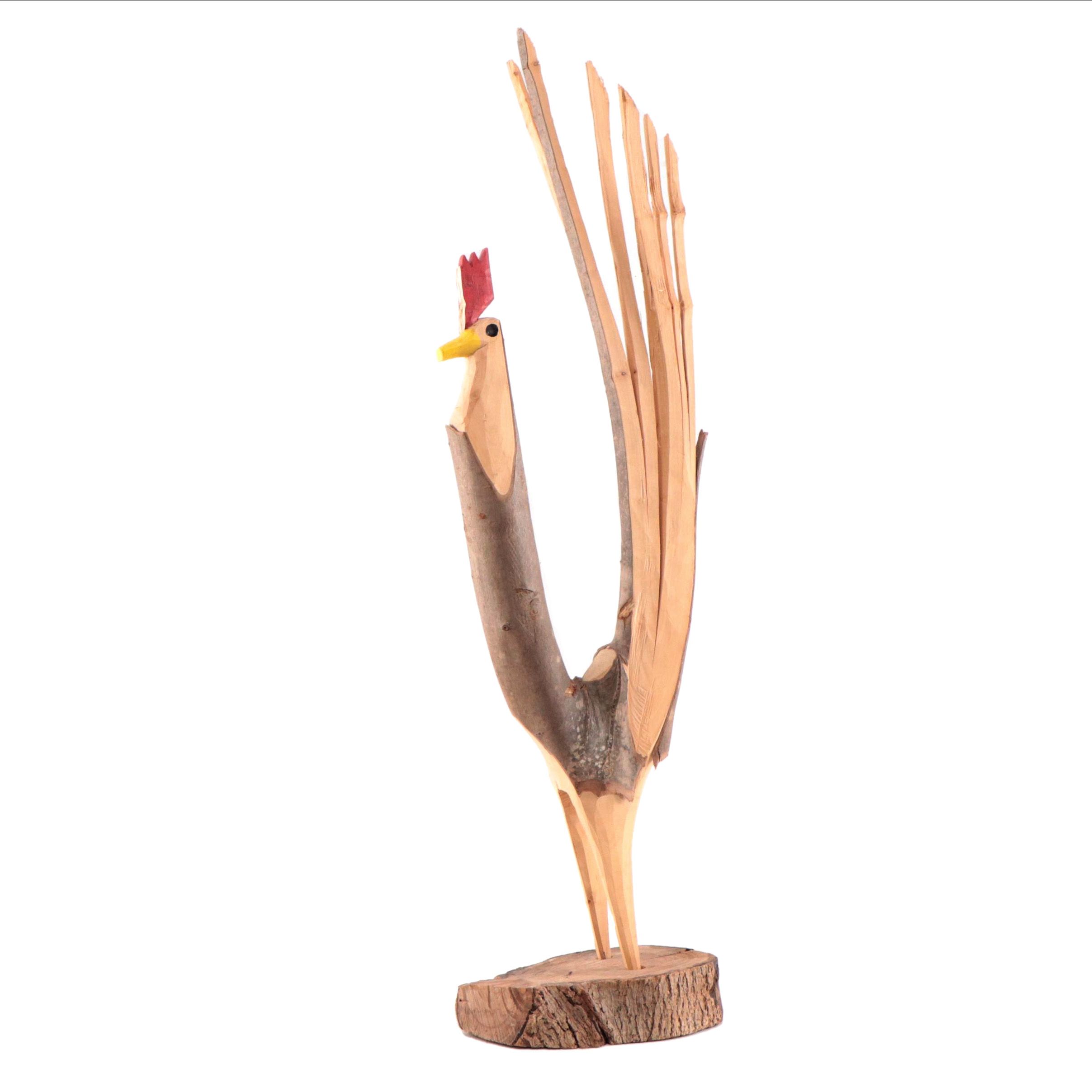 Minnie and Garland Adkins Folk Art Mixed Media Sculpture of a Rooster