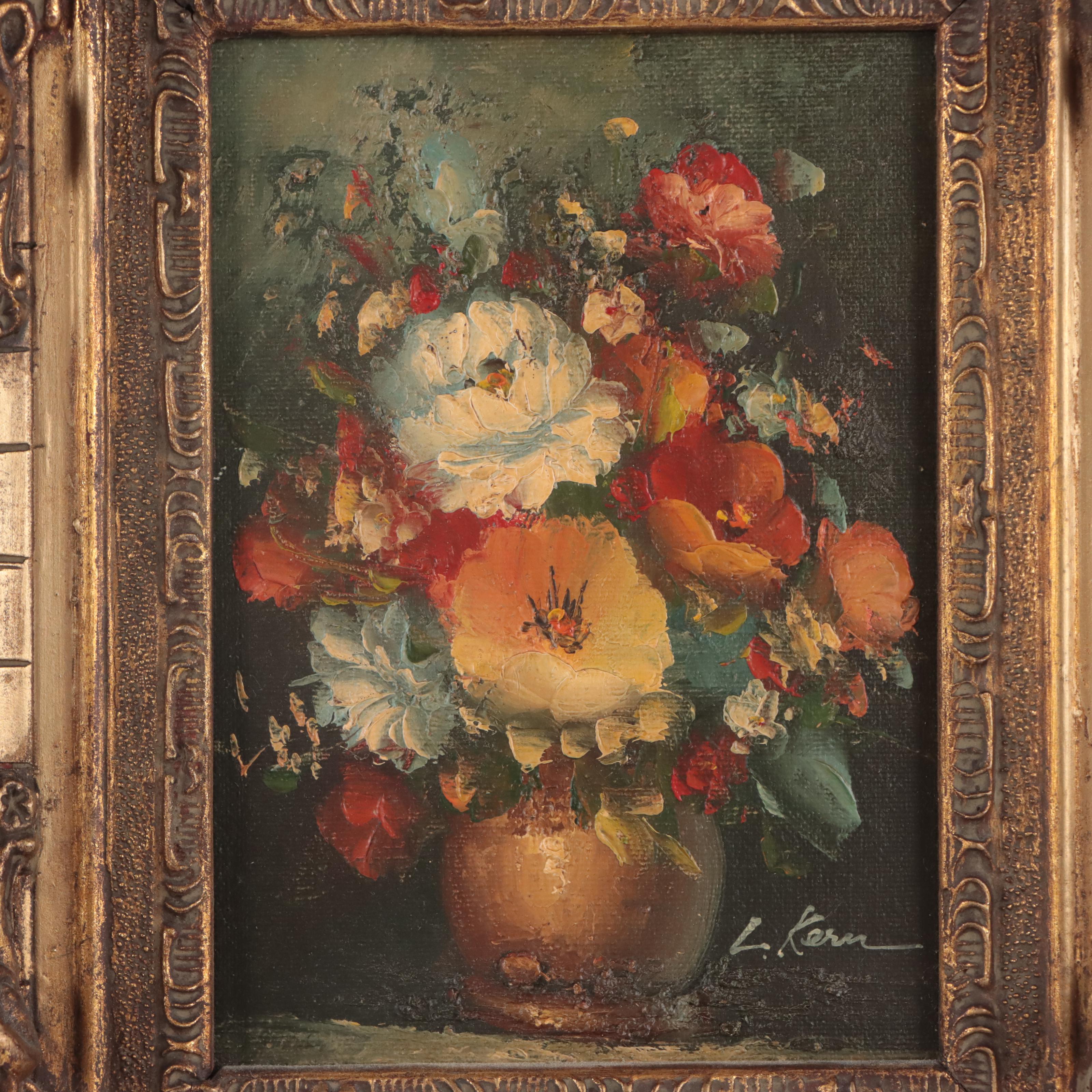 L. Kern Floral Still Life Oil Painting