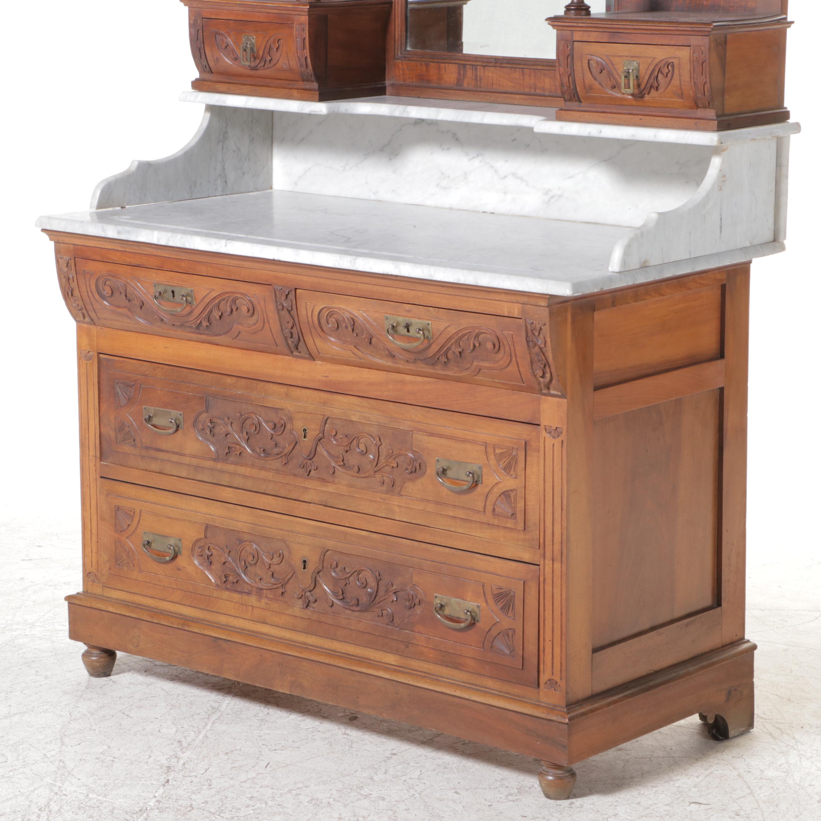 Victorian Renaissance Revival Walnut Chest of Drawers, Mid to Late 19th C