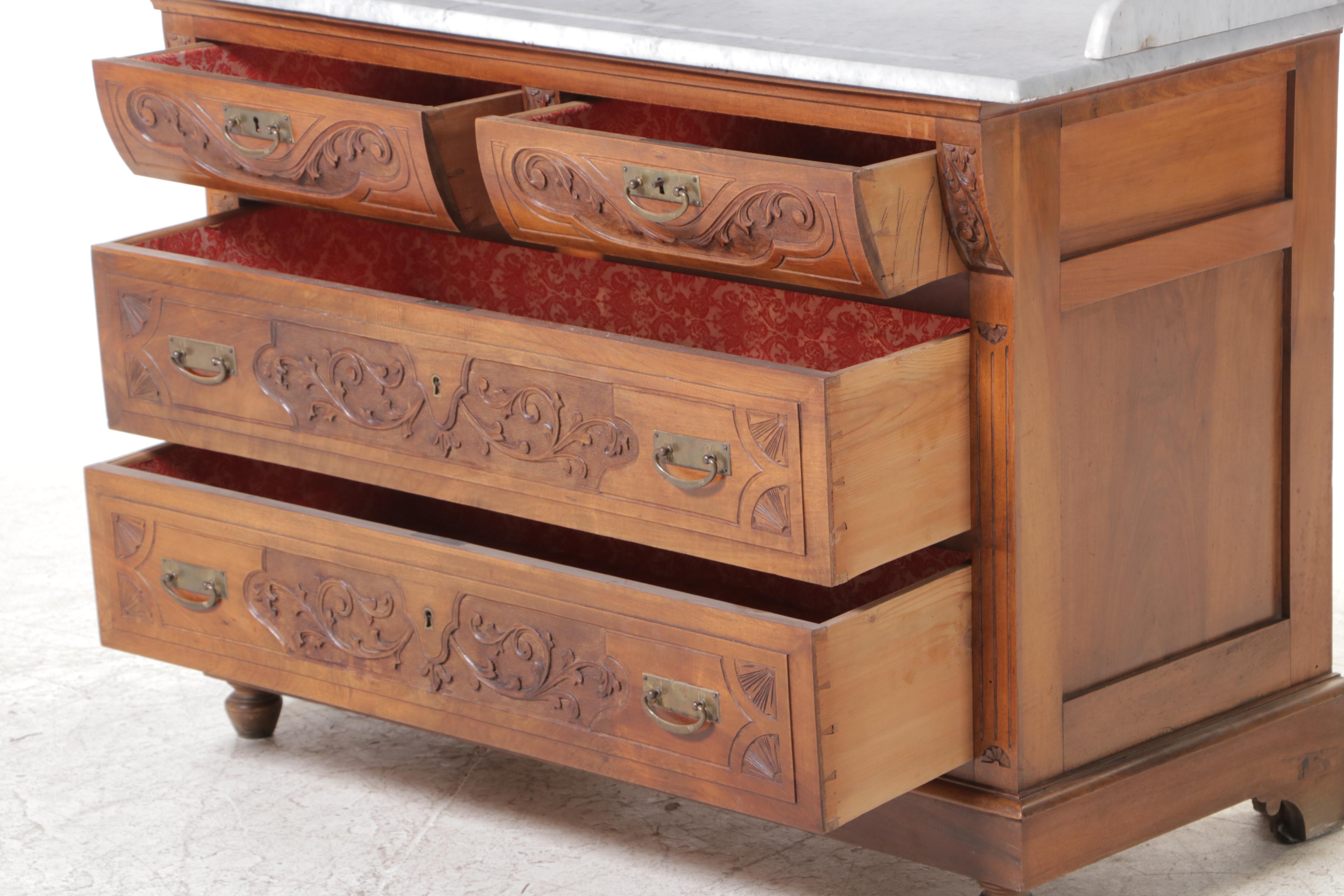 Victorian Renaissance Revival Walnut Chest of Drawers, Mid to Late 19th C