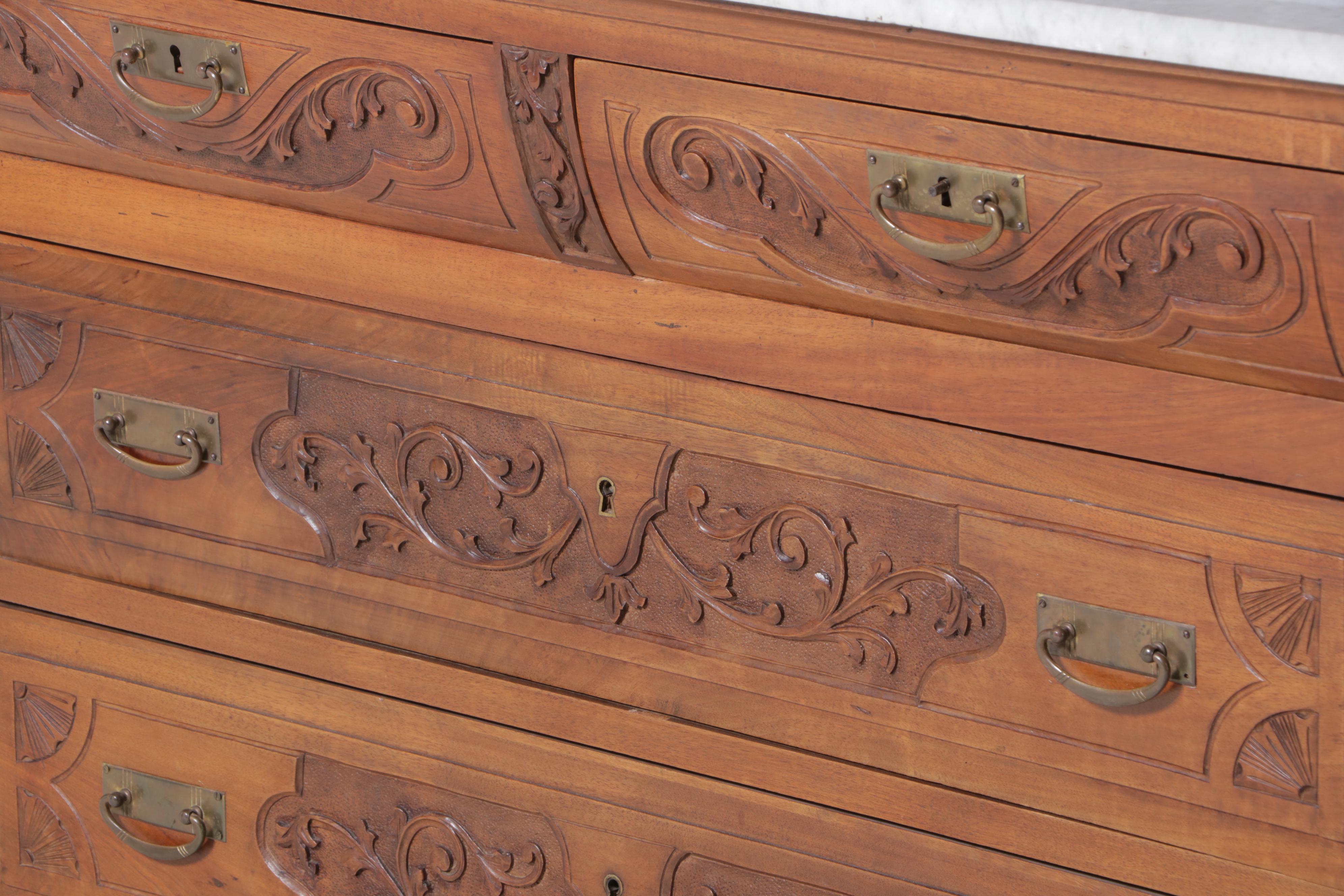 Victorian Renaissance Revival Walnut Chest of Drawers, Mid to Late 19th C