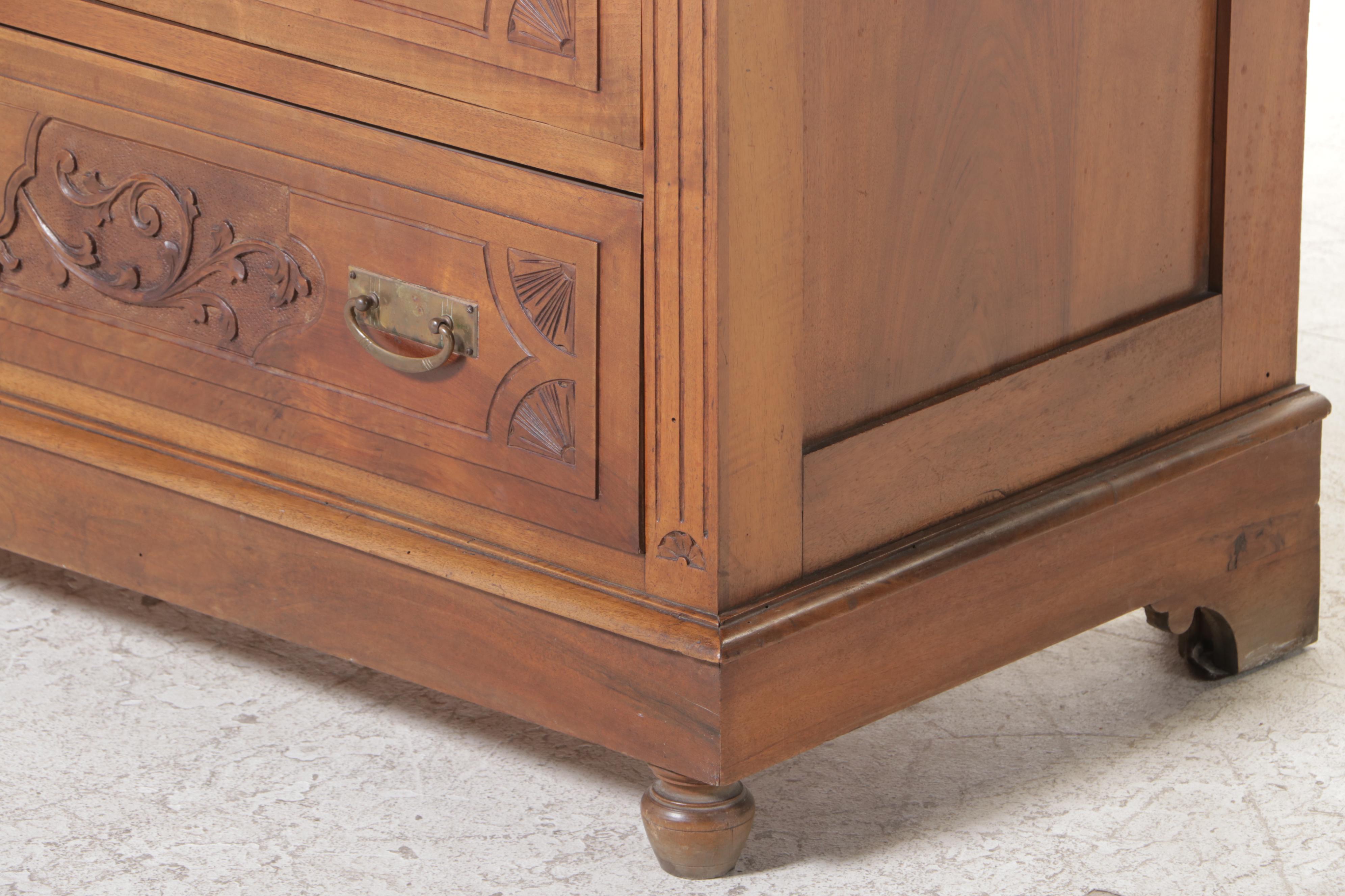 Victorian Renaissance Revival Walnut Chest of Drawers, Mid to Late 19th C