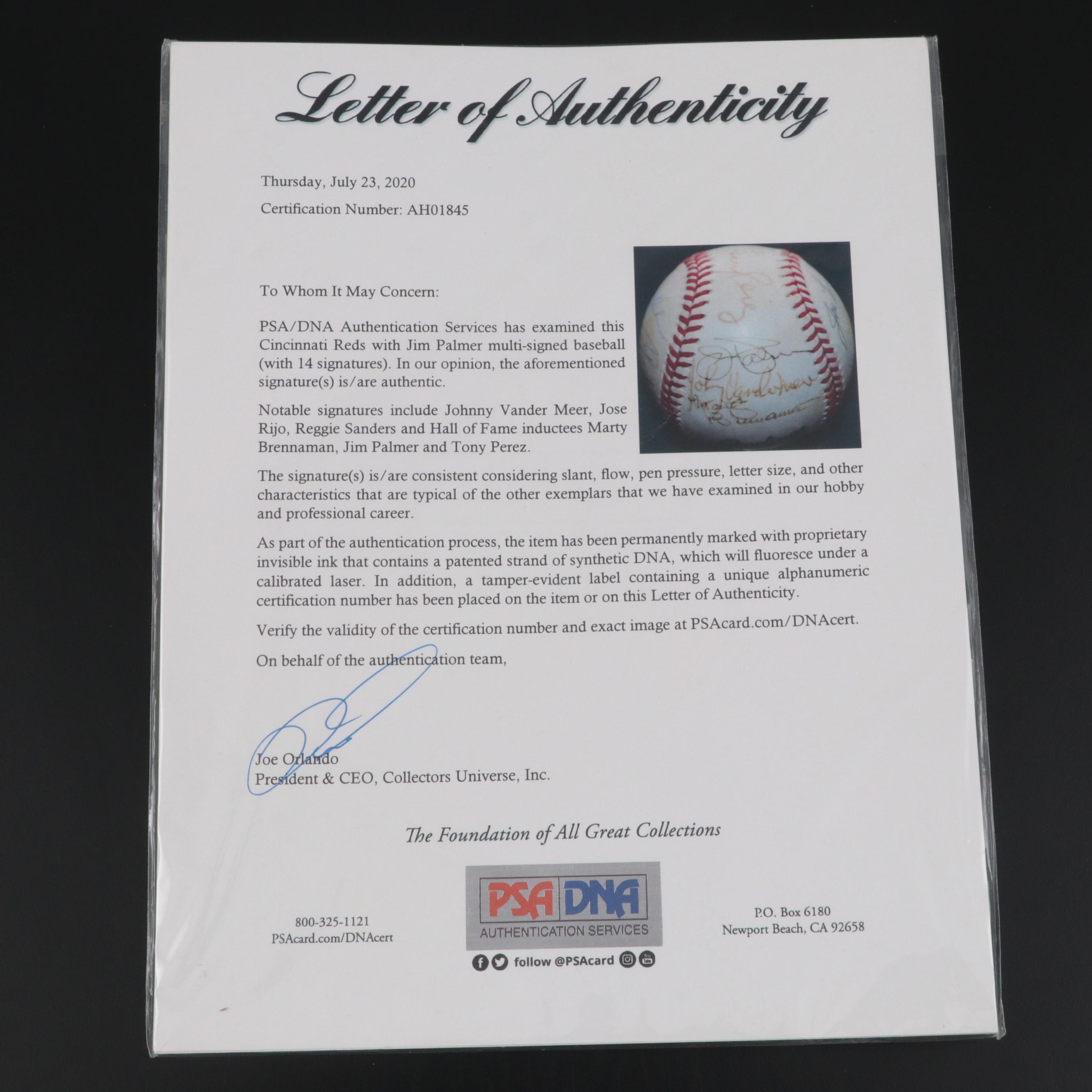 MLB Signed Ball with Vander Meer, Palmer, Nuxhall, Perez, Brennaman, More, PSA