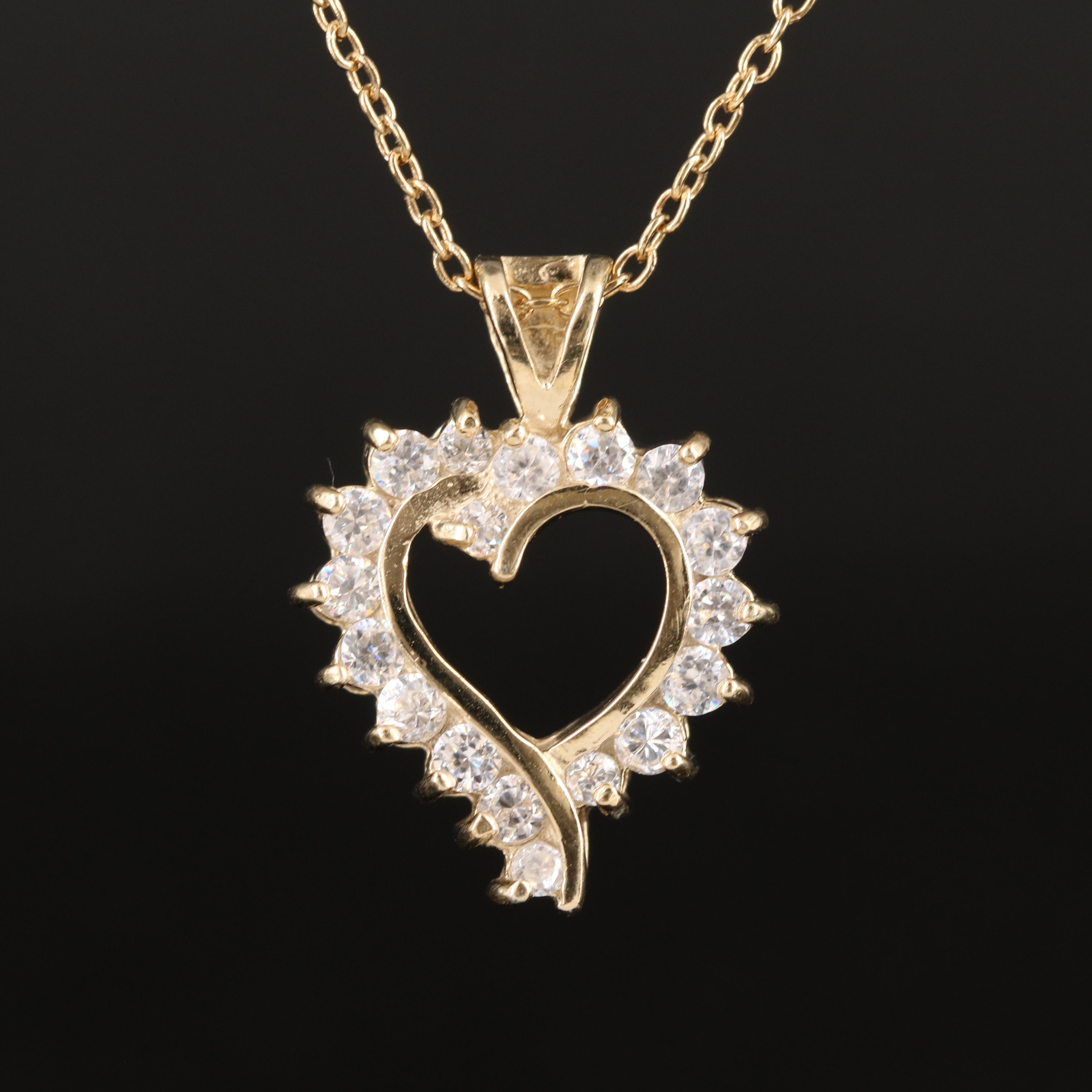 Sterling Cubic Zirconia Heart Necklace with Crown Trinket Box