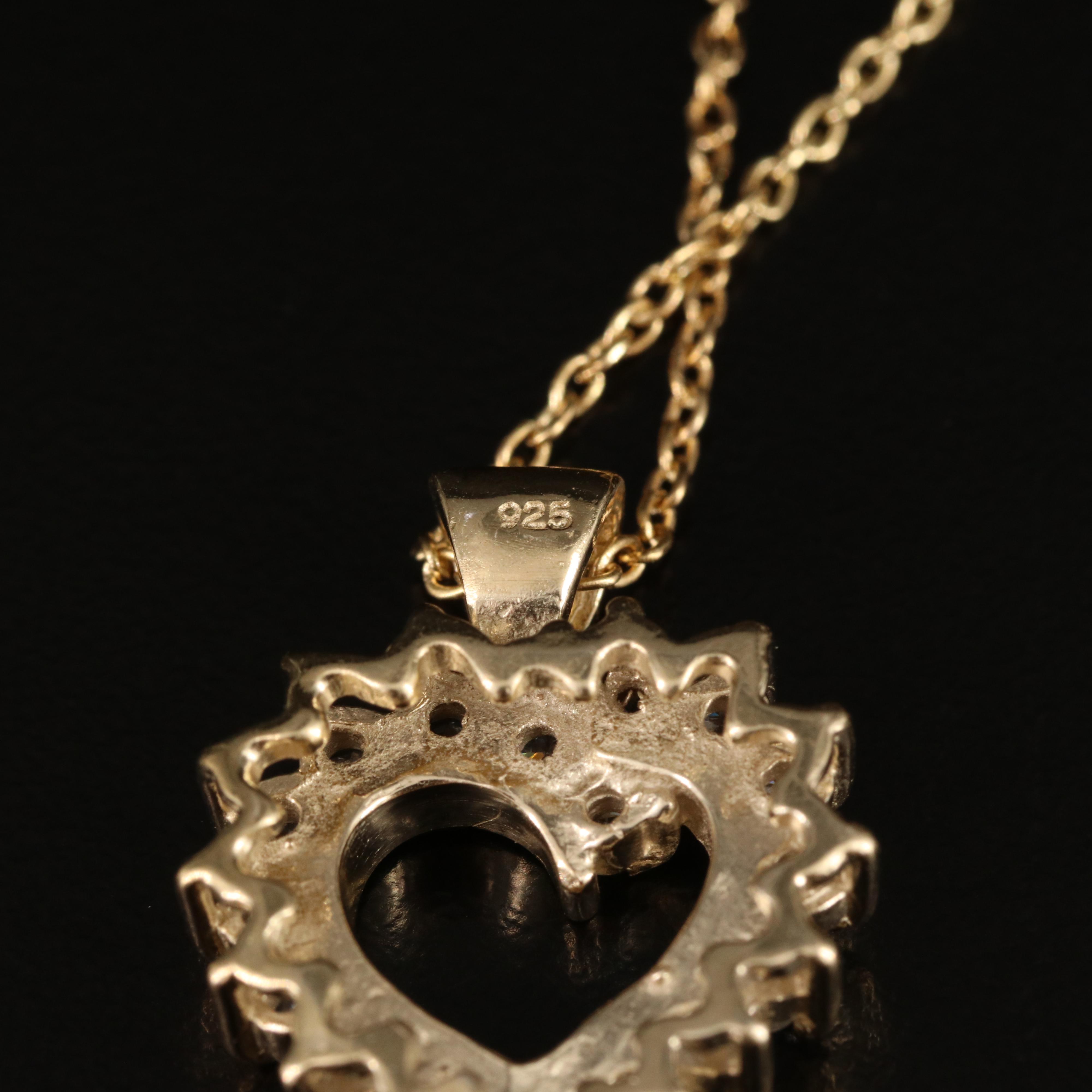 Sterling Cubic Zirconia Heart Necklace with Crown Trinket Box