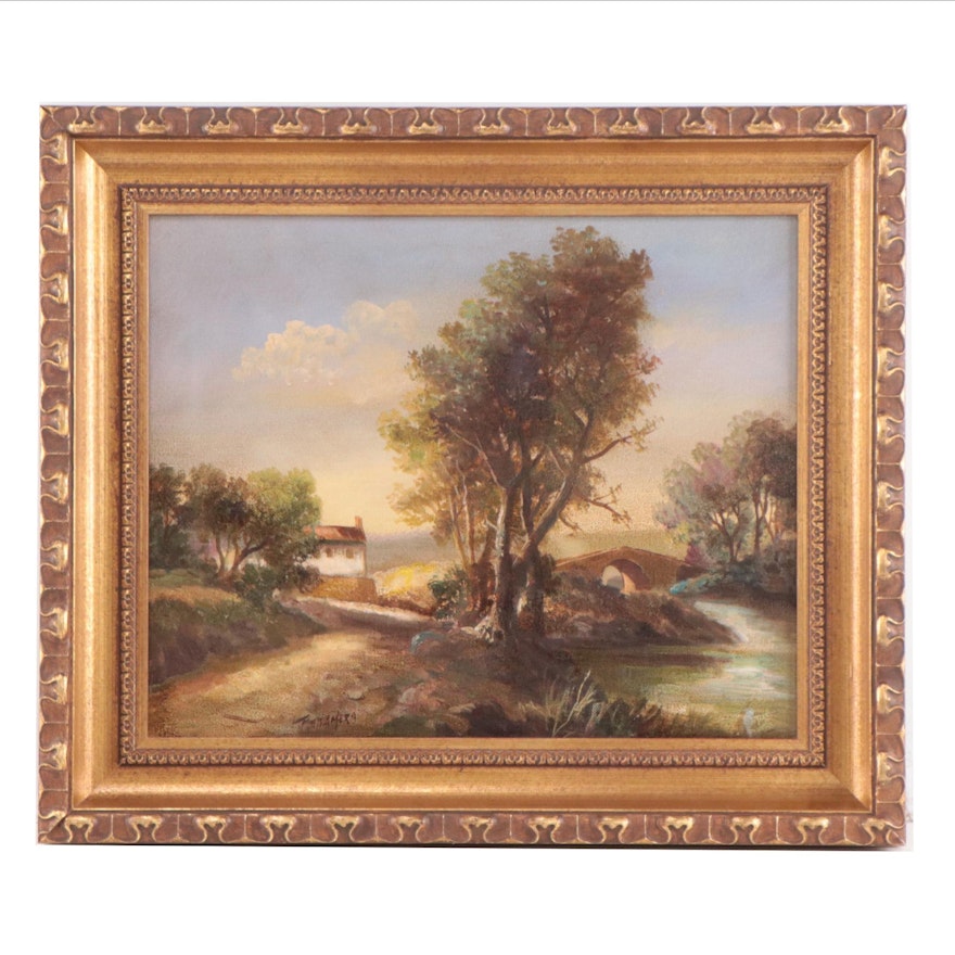 Country Landscape With Cottage Oil Painting