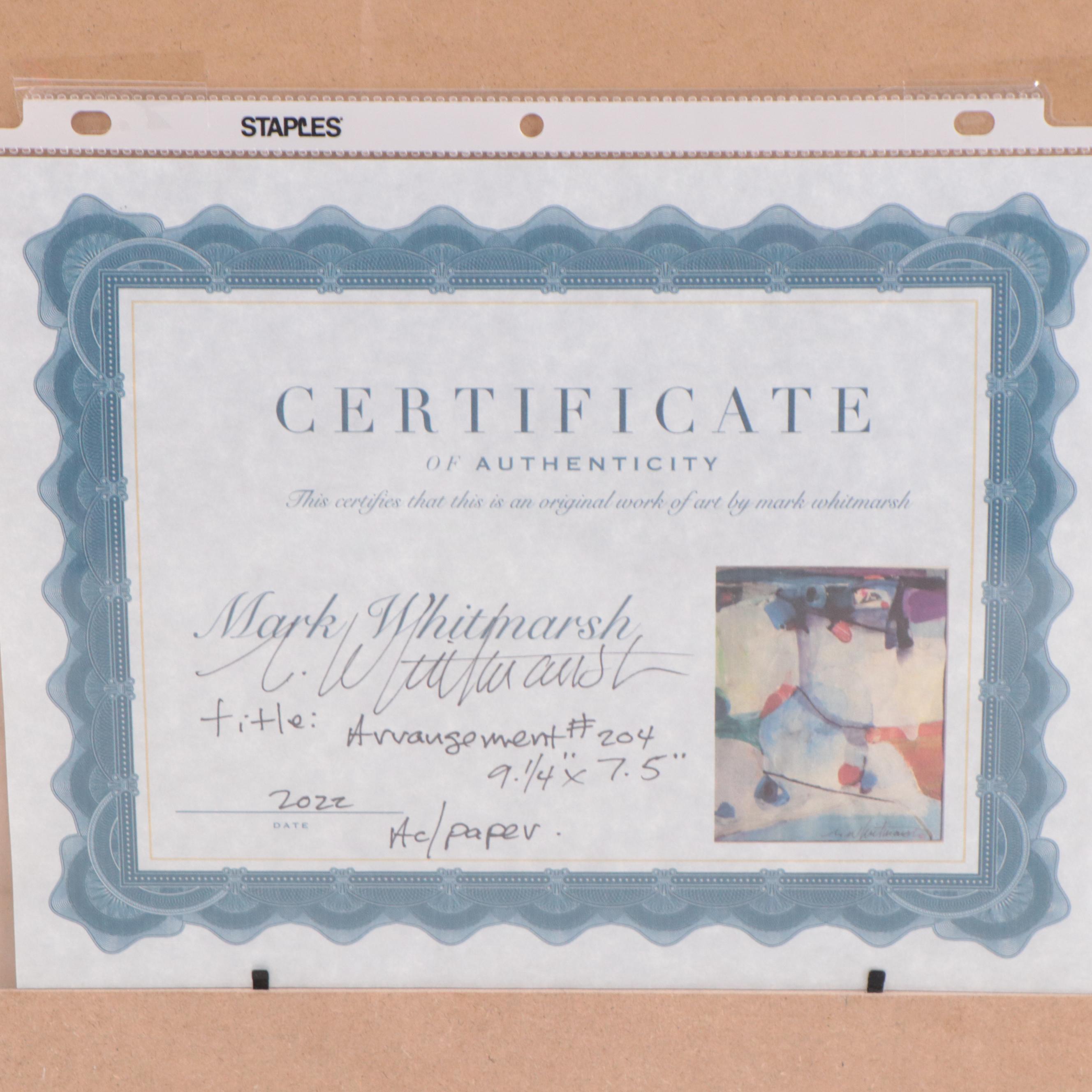 Mark Whitmarsh Abstract Acrylic Painting "Arrangement #204," 2022