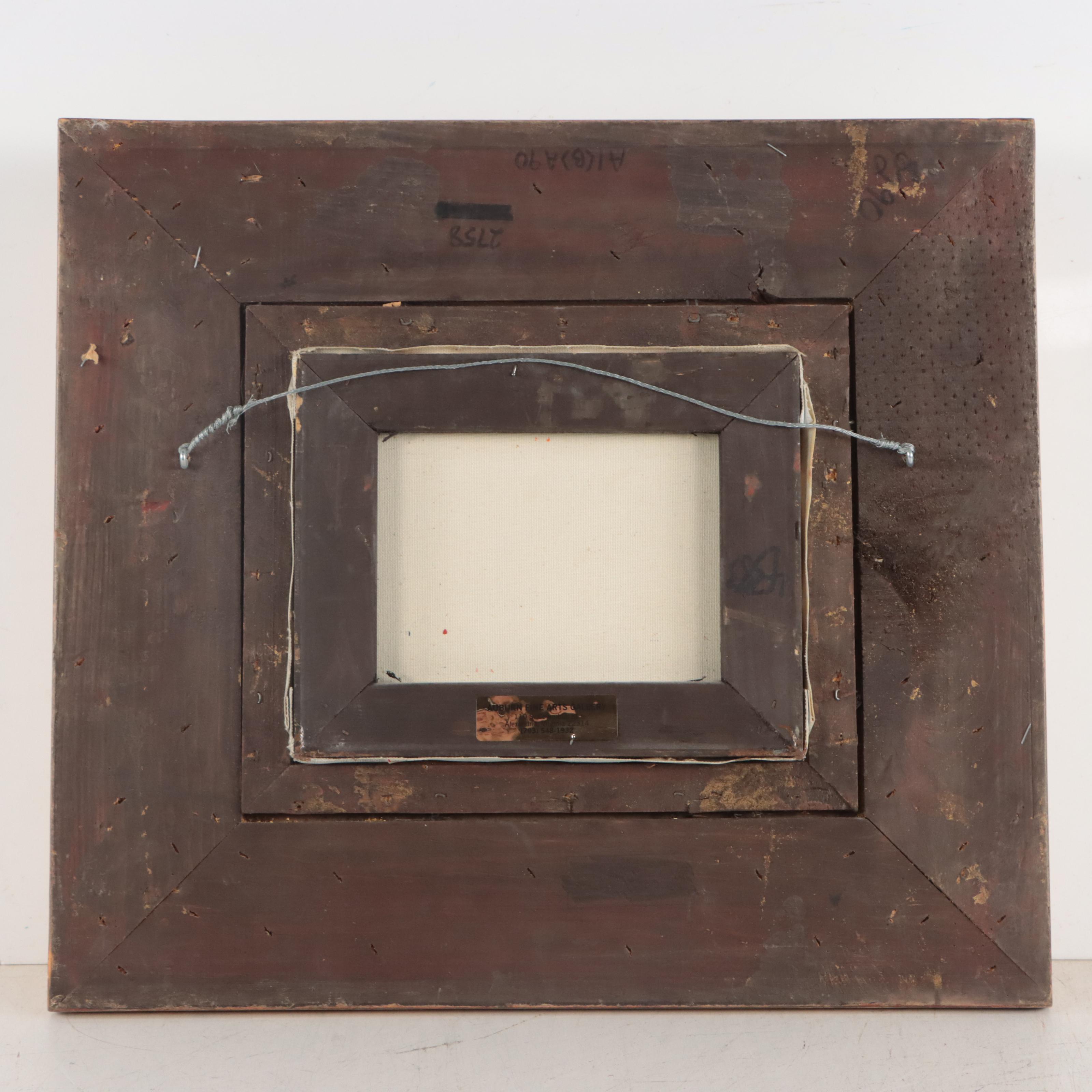 Oil Painting of Figure Walking in Verdant Landscape