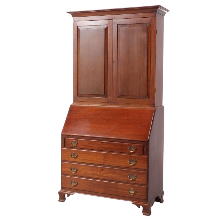 Chippendale Style Mahogany Secretary Bookcase, Mid to Late 20th Century