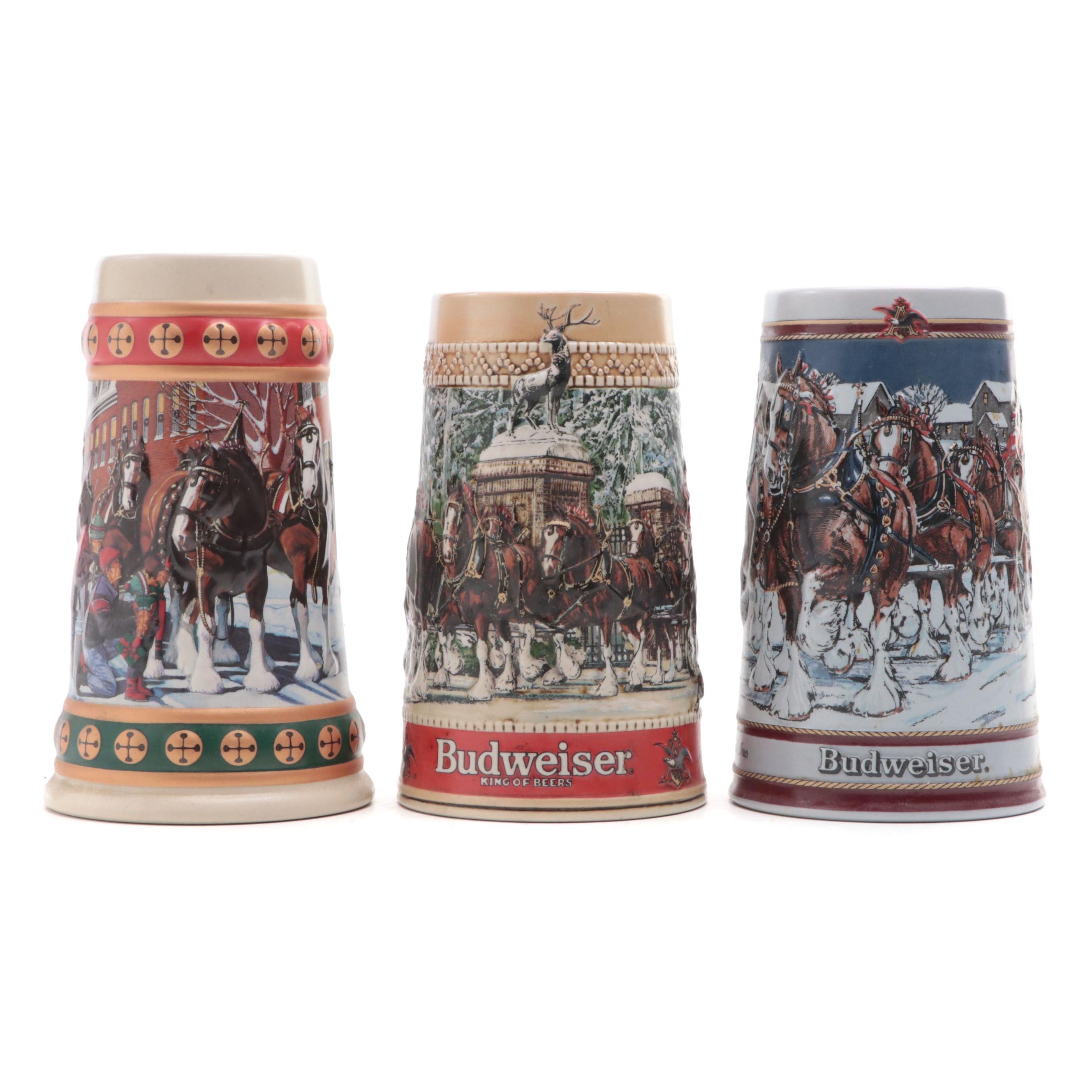 Budweiser "Hometown Holiday" and Other Ceramic Beer Steins, Late 20th