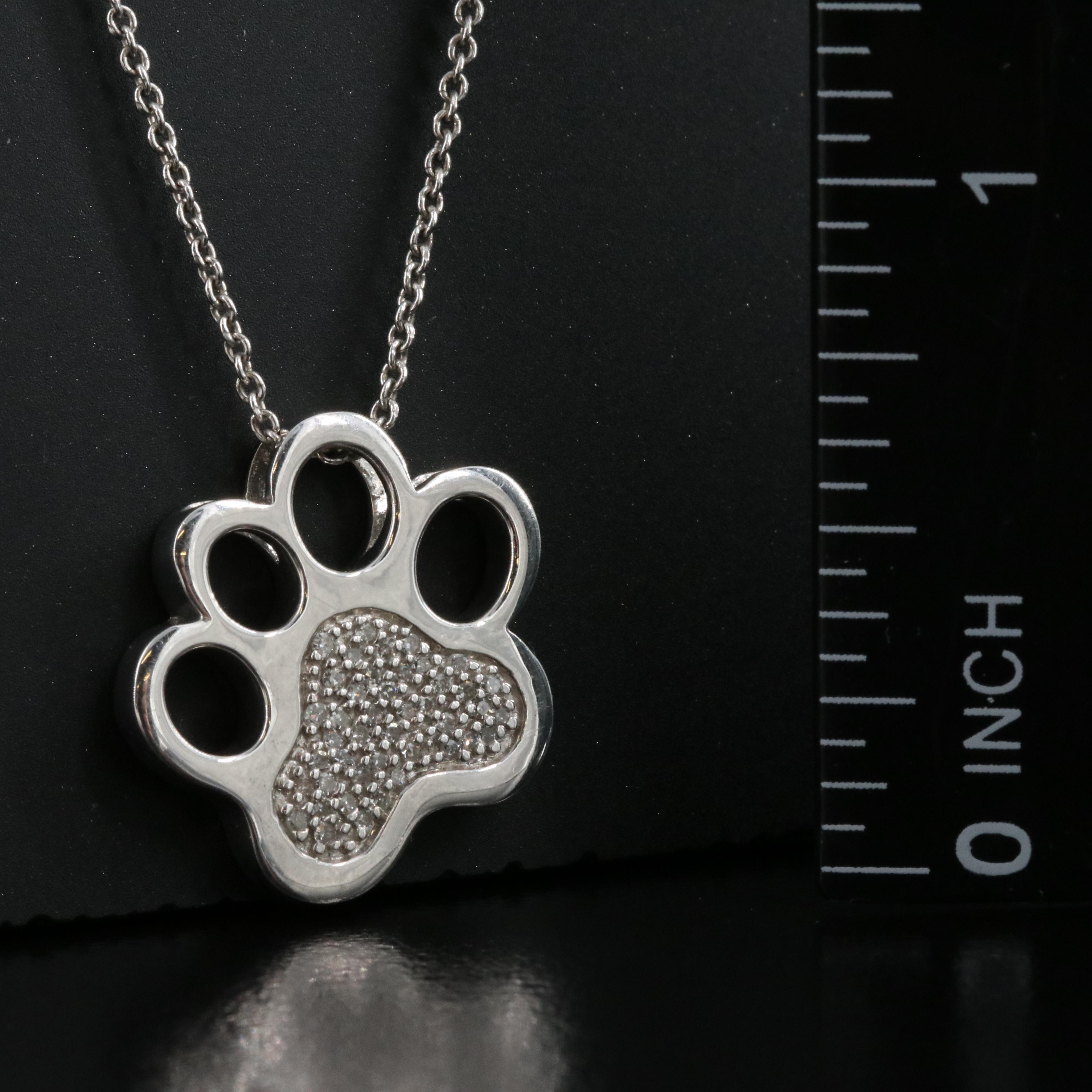 Sterling Diamond Paw Print Pendant Necklace