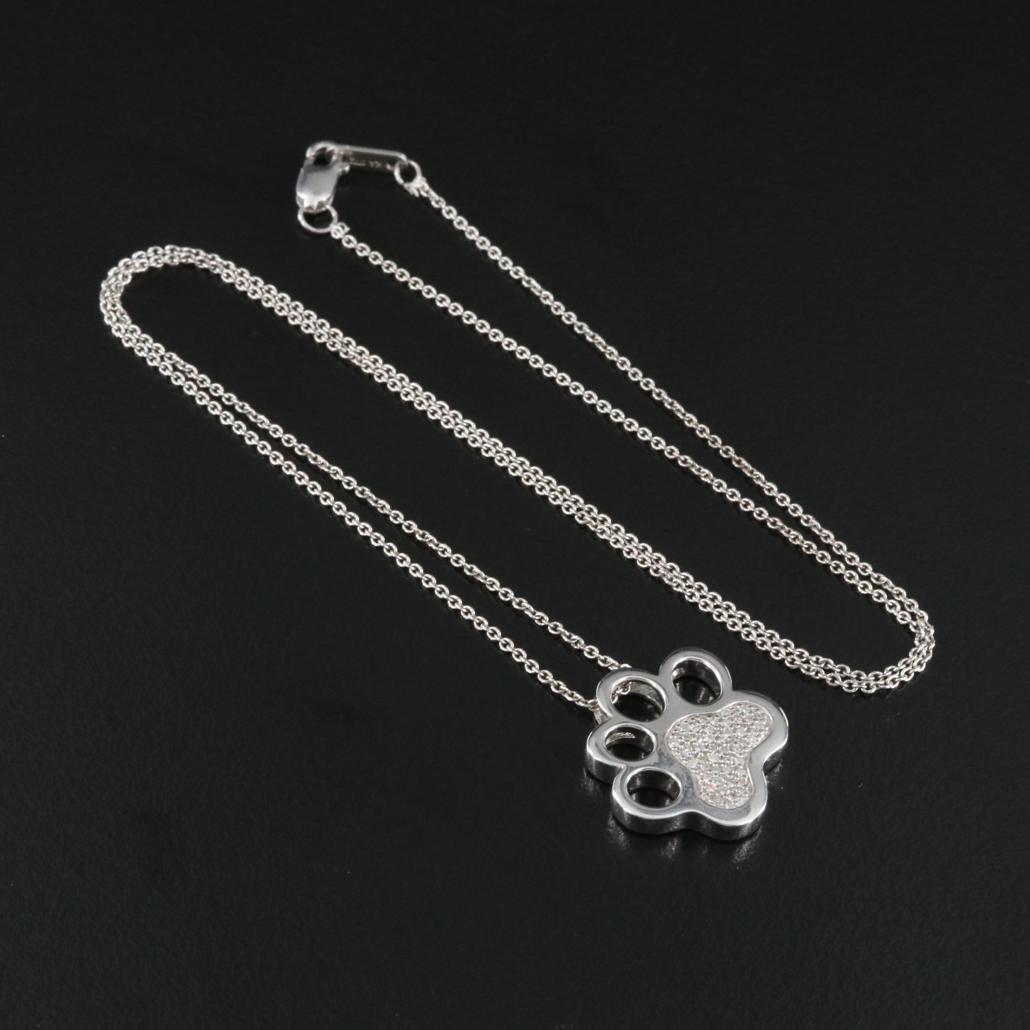 Sterling Diamond Paw Print Pendant Necklace
